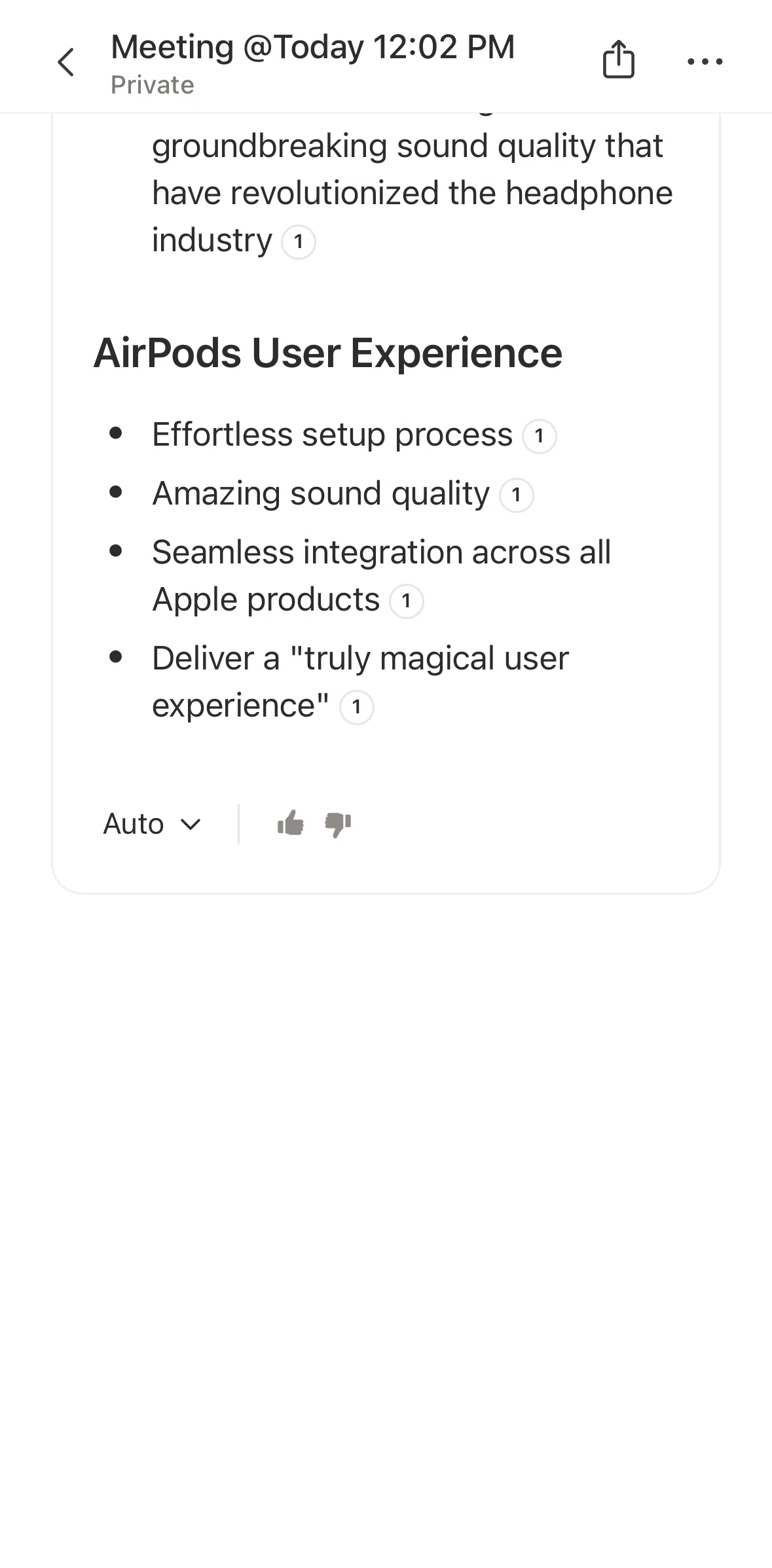 Notion Screen screen in the Giving response feedback (meeting note) flow