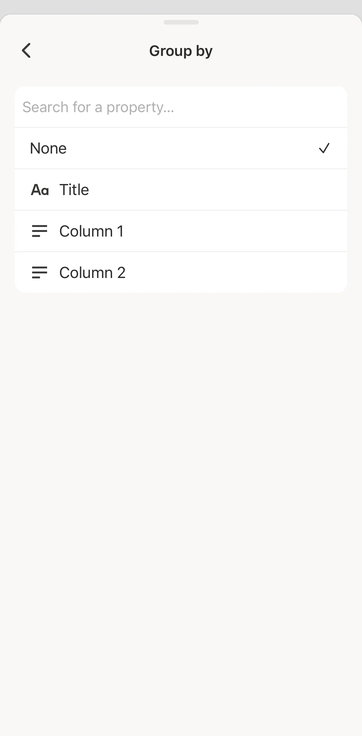 Notion Screen screen in the Grouping a database flow