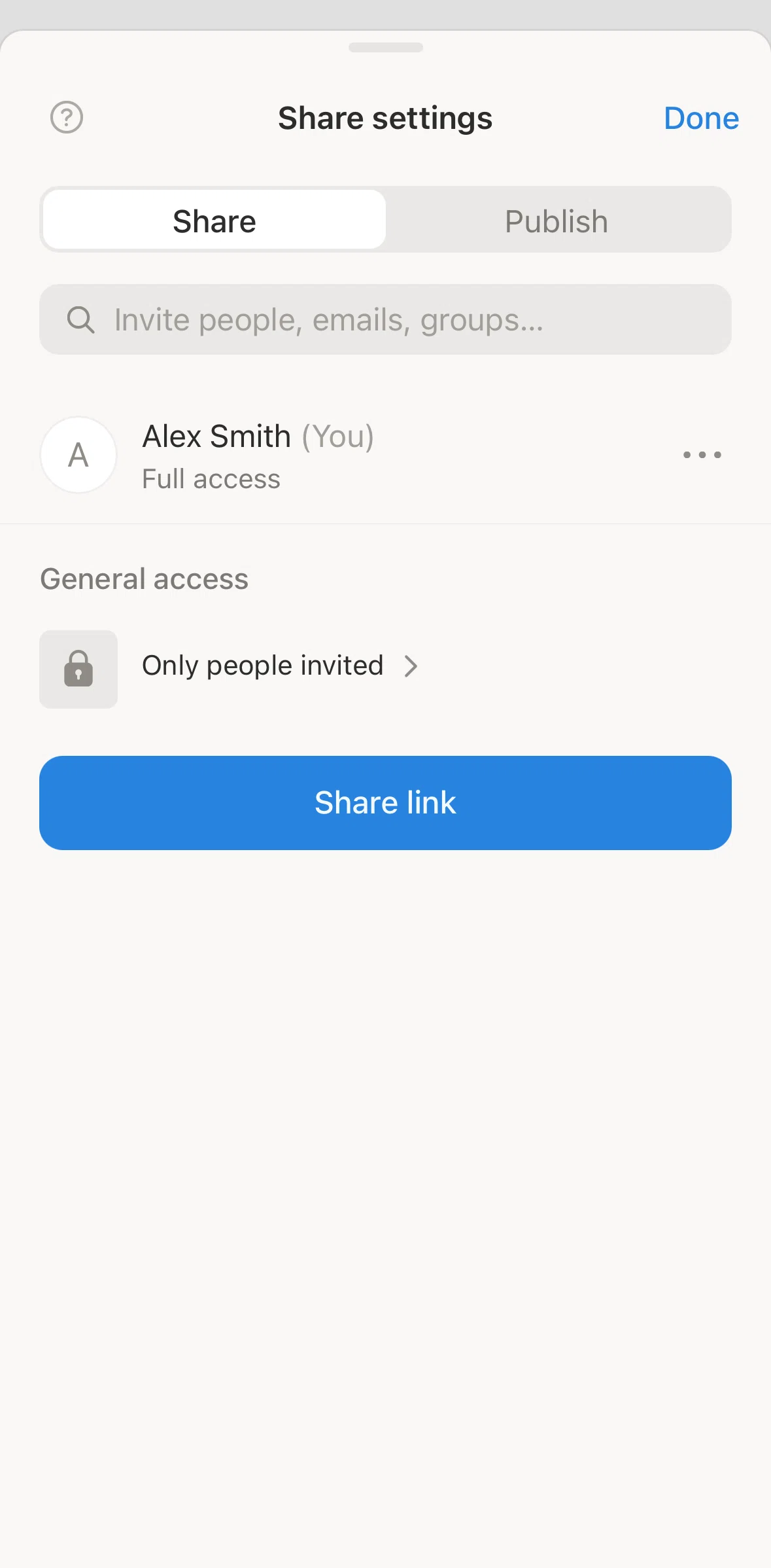 Notion Screen screen in the Inviting a person flow