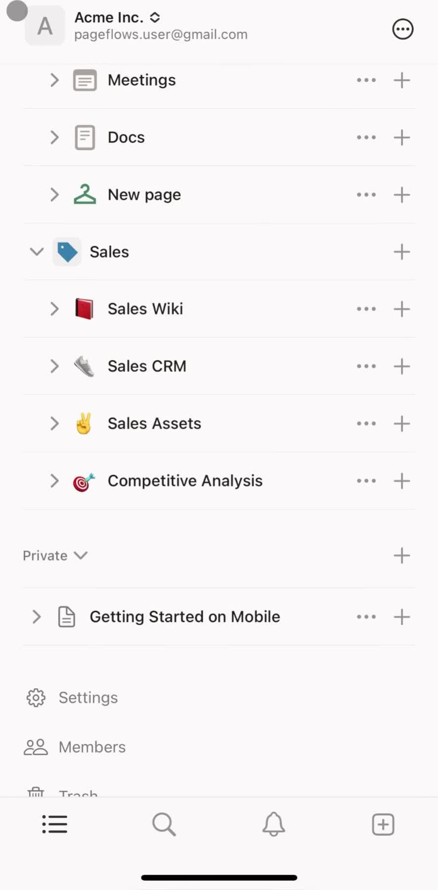 Notion Navigation menu screen in the Inviting People flow