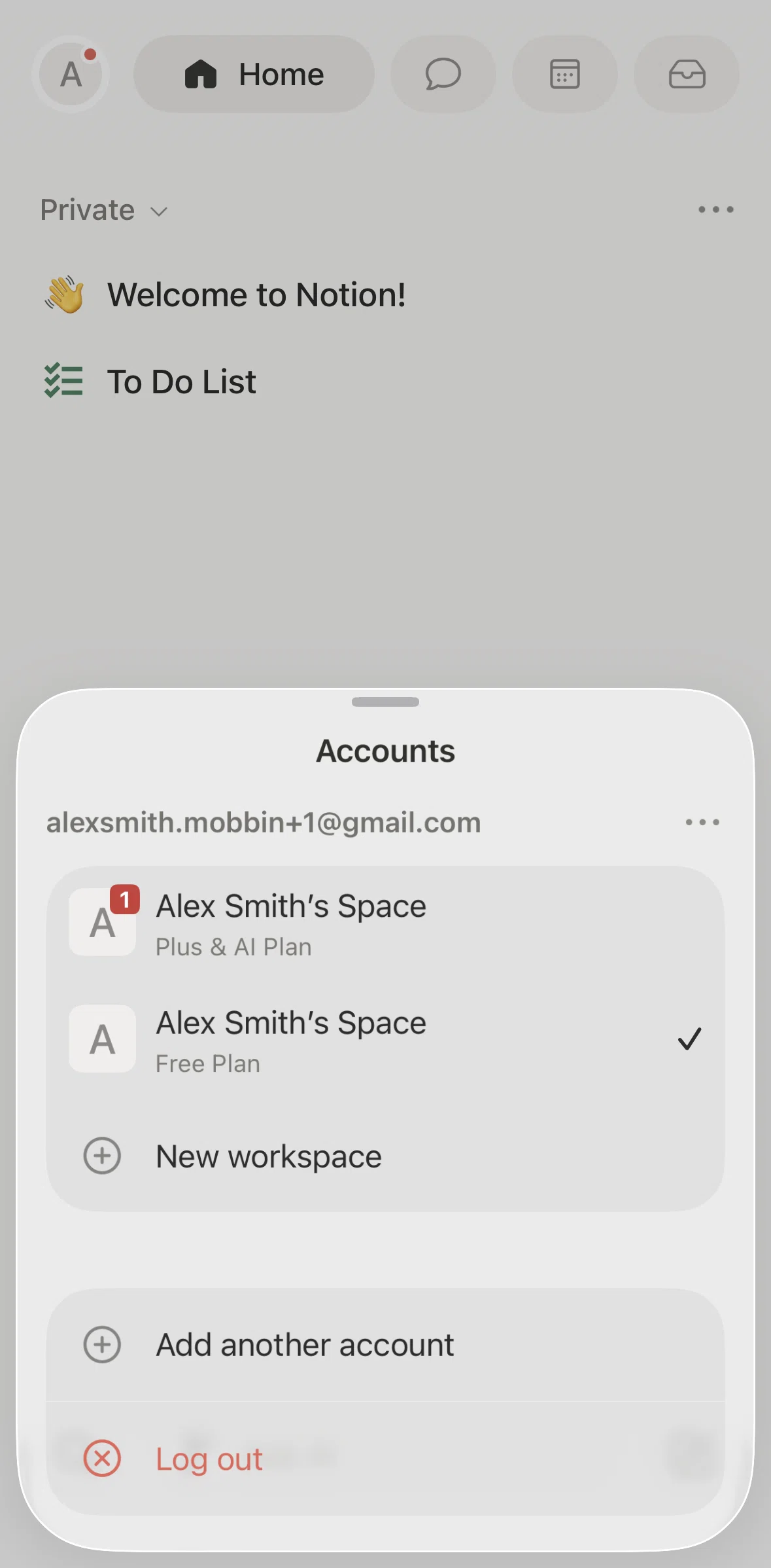 Notion Screen screen in the Logging out flow