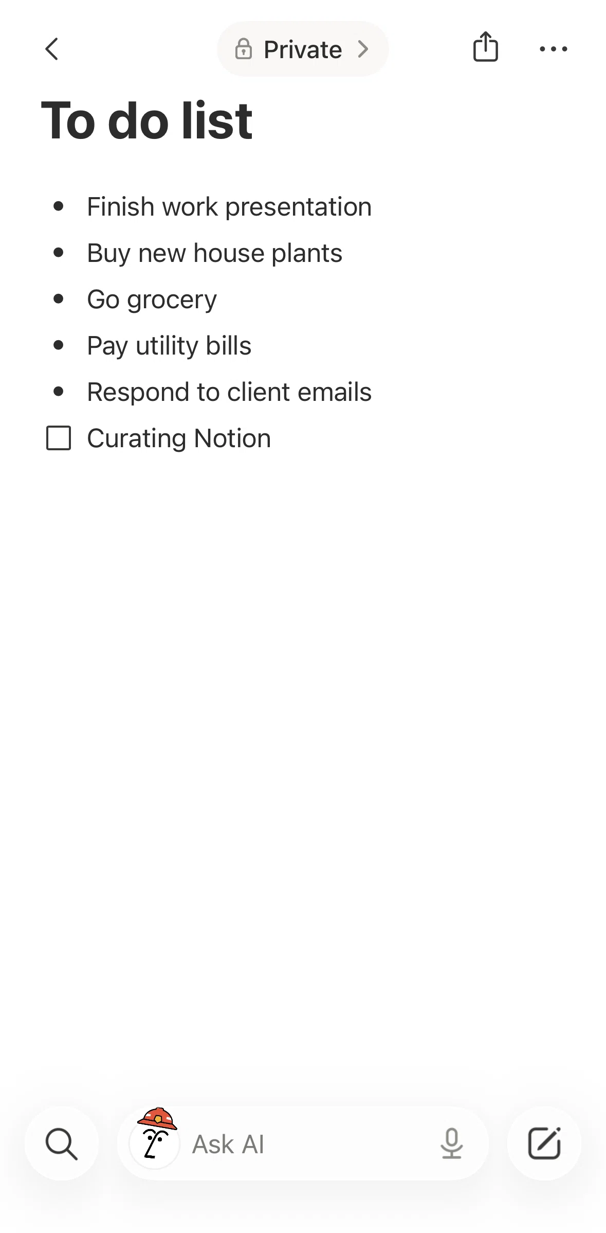 Notion Screen screen in the Marking a to-do list as complete flow
