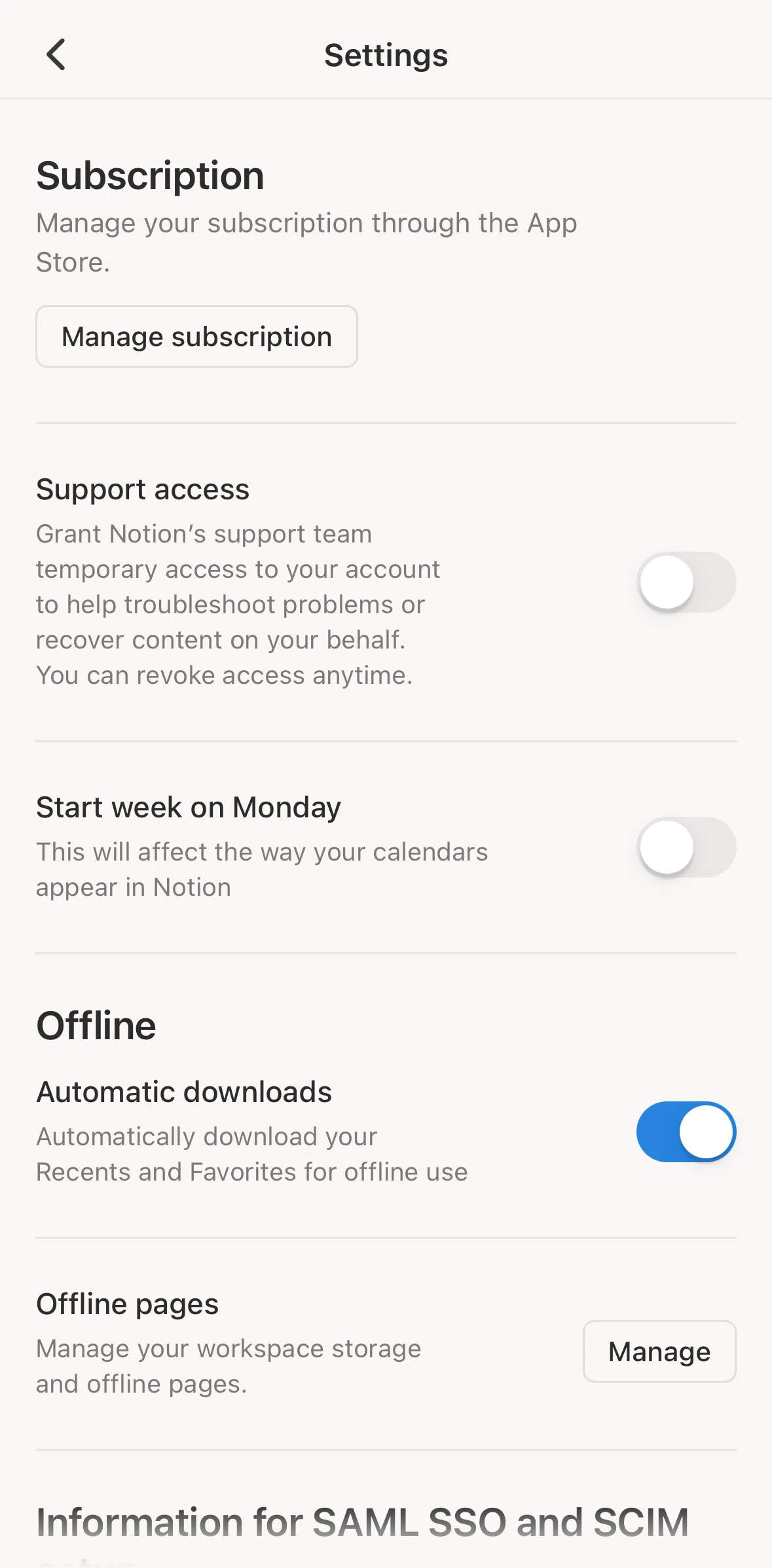Notion Screen screen in the Offline pages flow