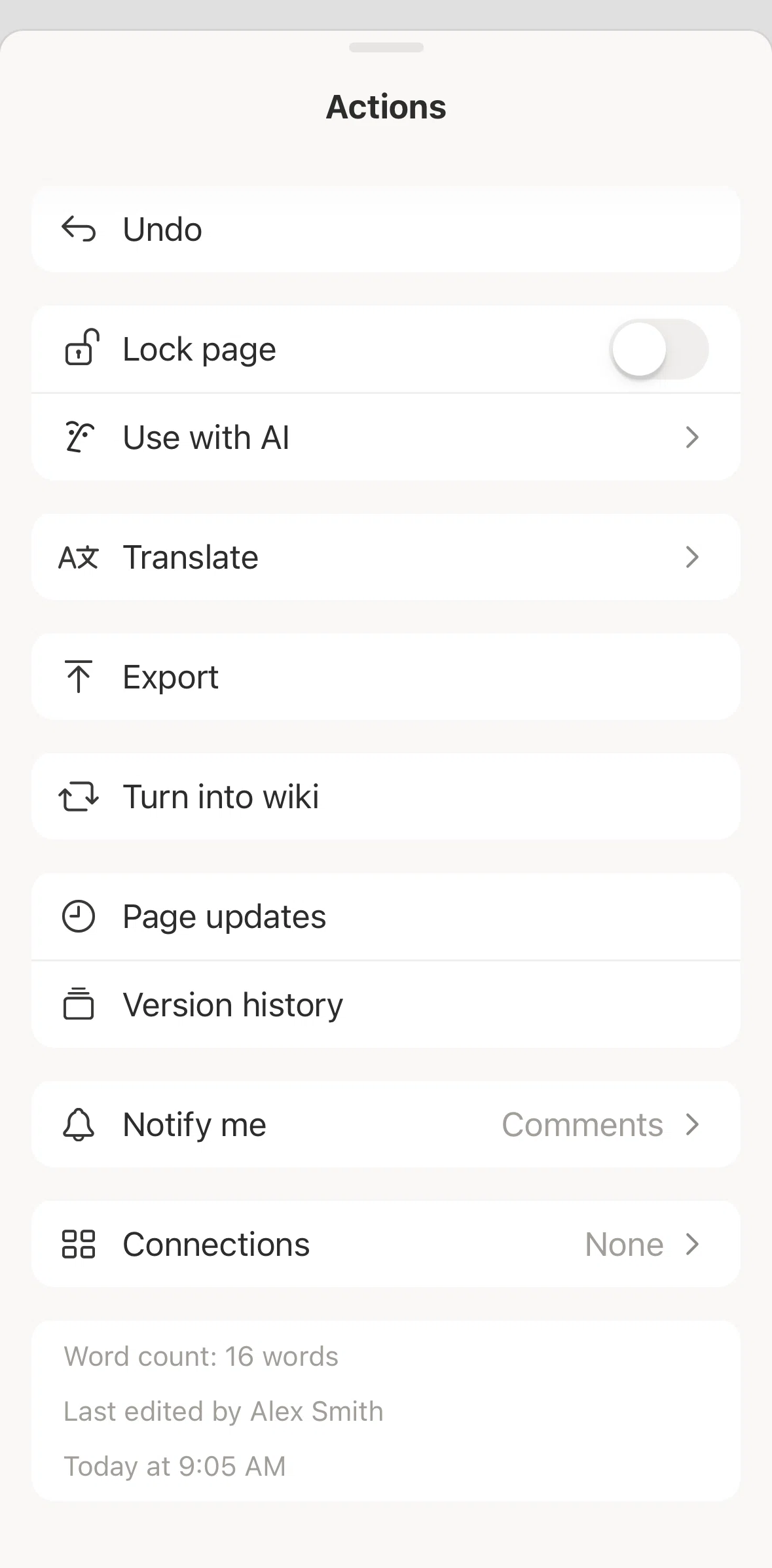 Notion Screen screen in the Restoring a page version flow