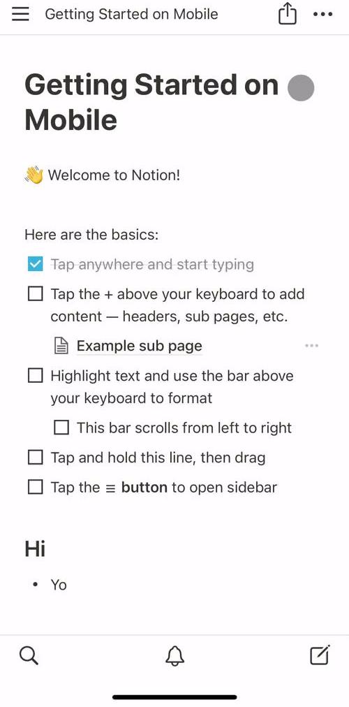 Notion Document editor screen in the Searching flow