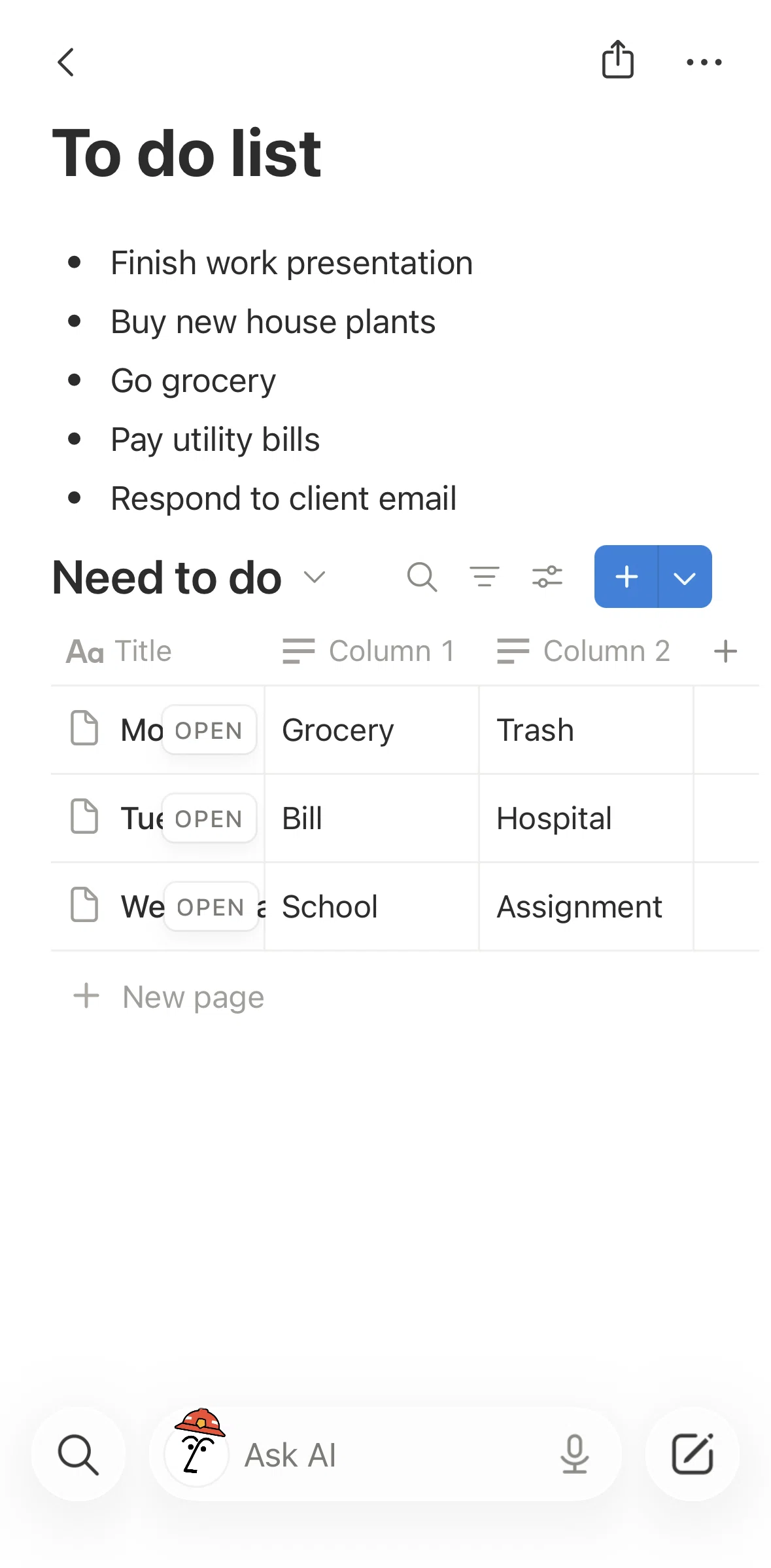 Notion Screen screen in the Sorting a database flow