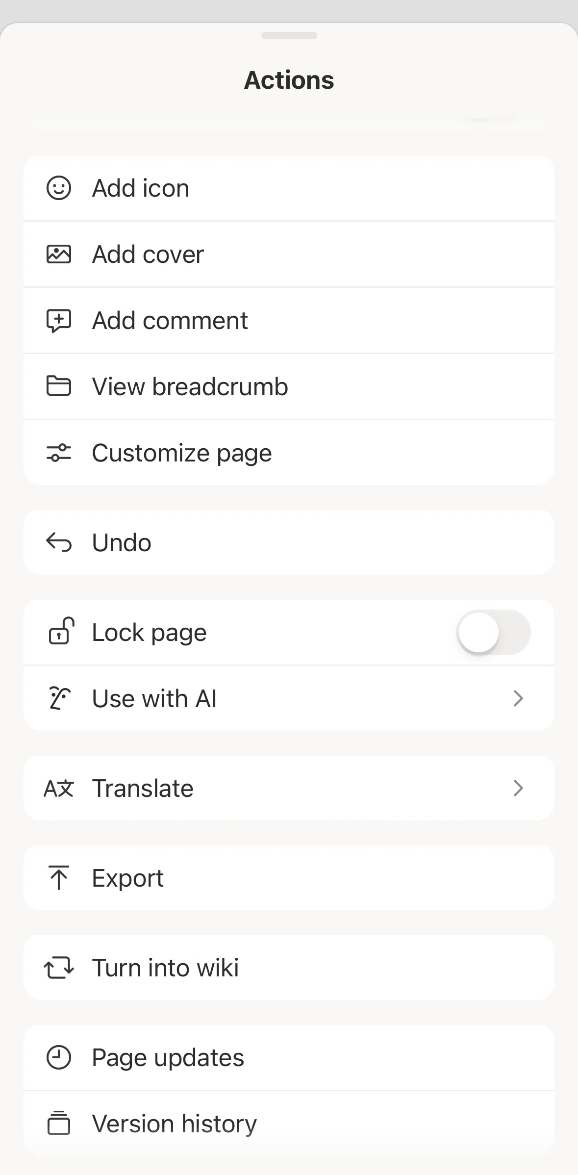 Notion Screen screen in the Turning a page into a wiki flow