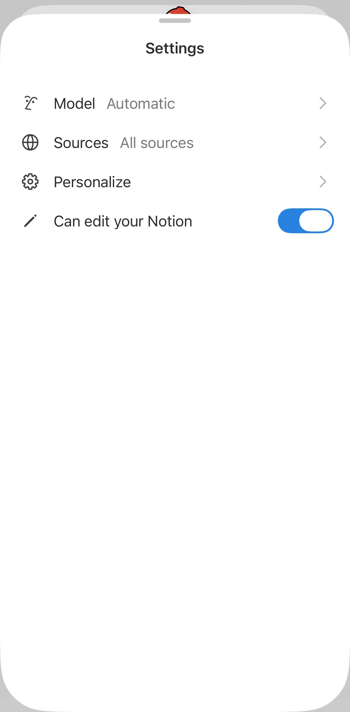 Notion Screen screen in the Turning off sources flow