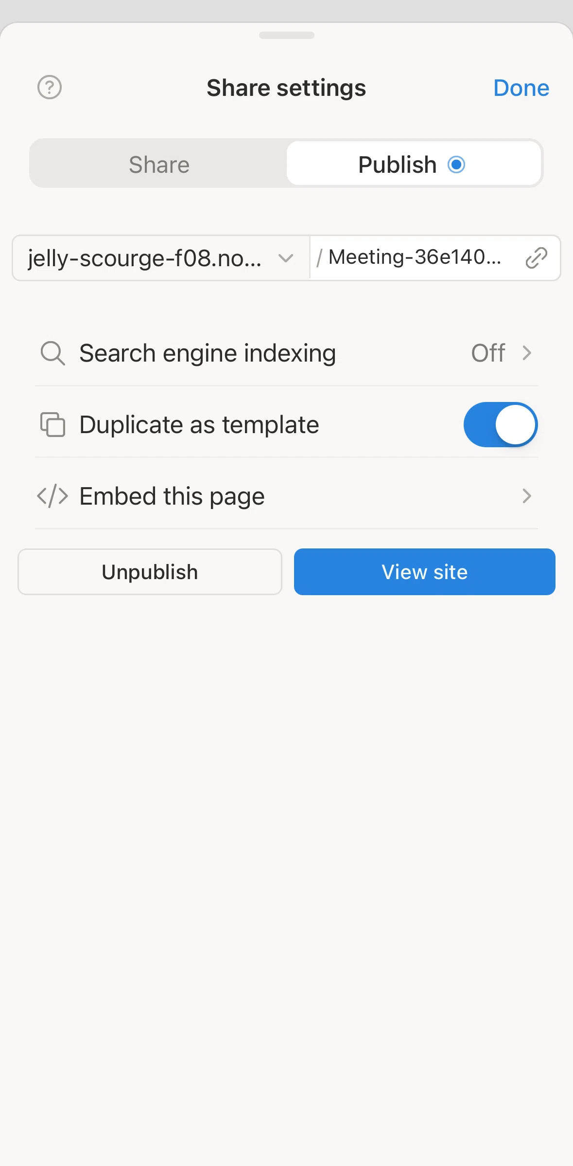 Notion Screen screen in the Turning on discoverable on the web flow