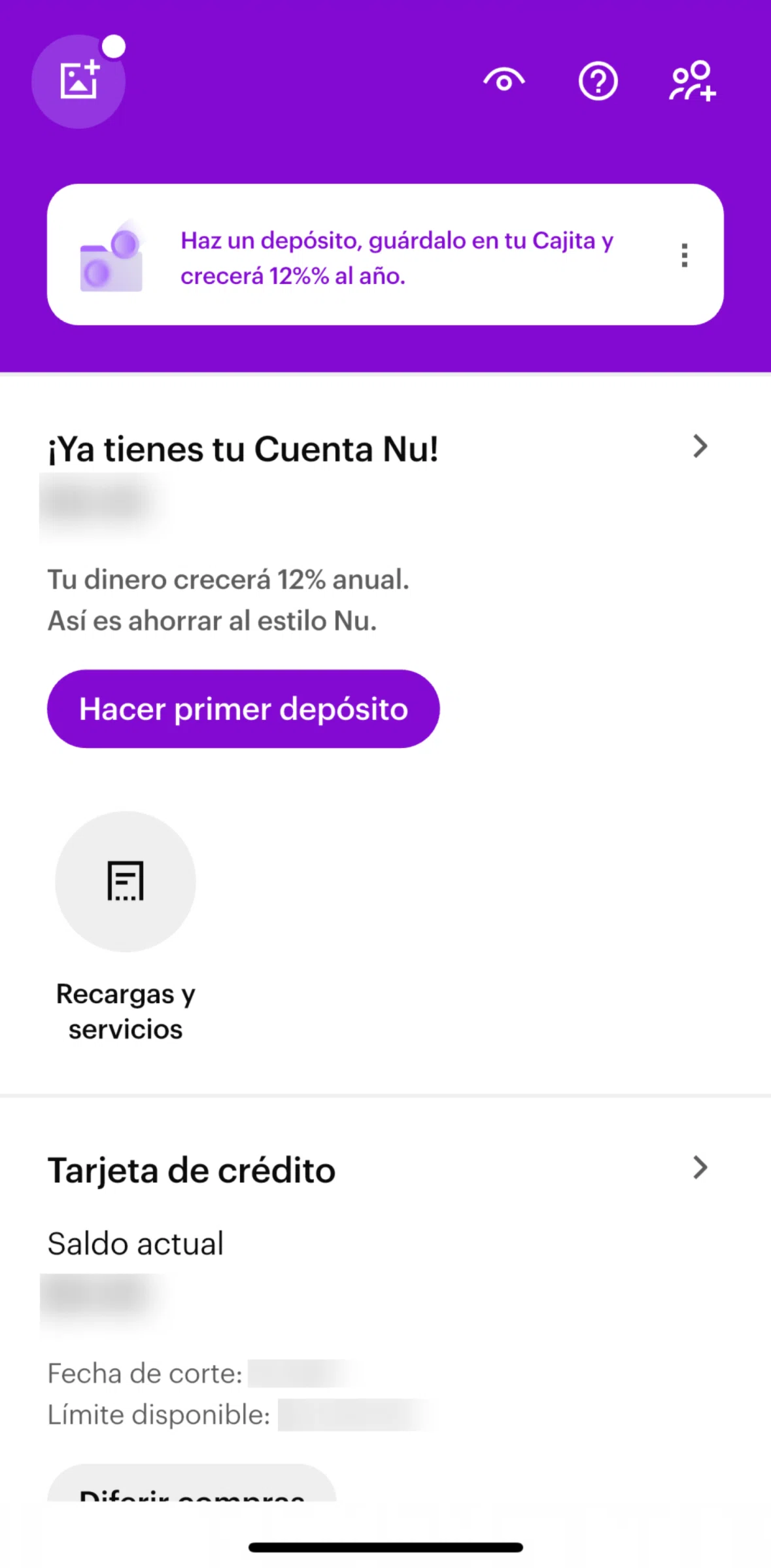 Nu Screen screen in the Account flow