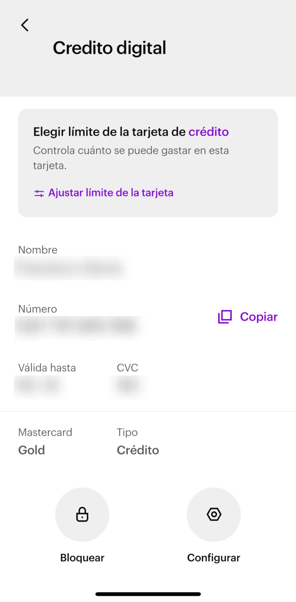Nu Screen screen in the Card settings flow