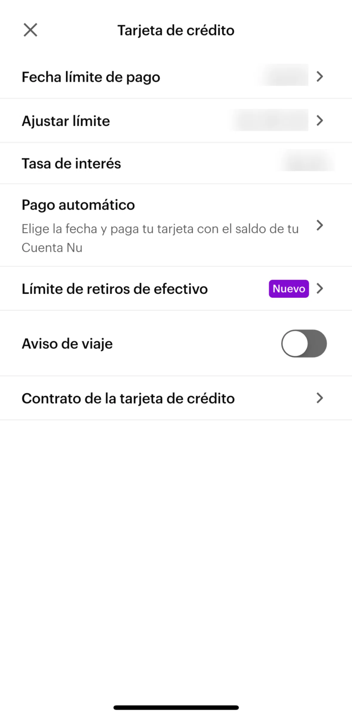 Nu Screen screen in the Cash withdrawal limit flow