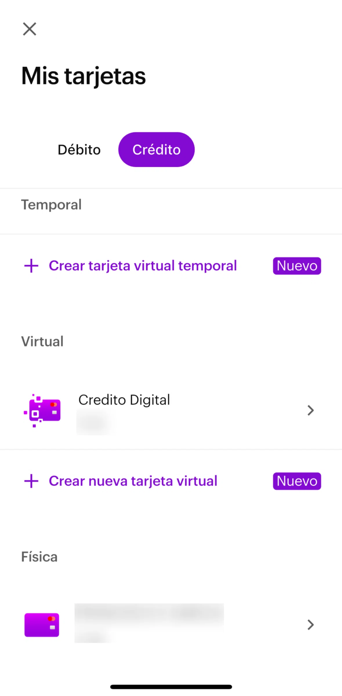 Nu Screen screen in the Physical credit card flow