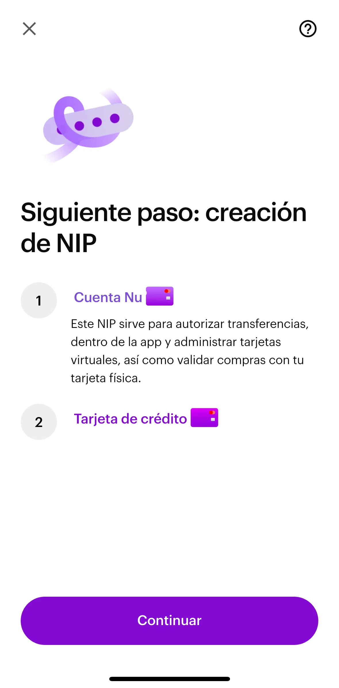 Nu Screen screen in the Setting up PIN flow