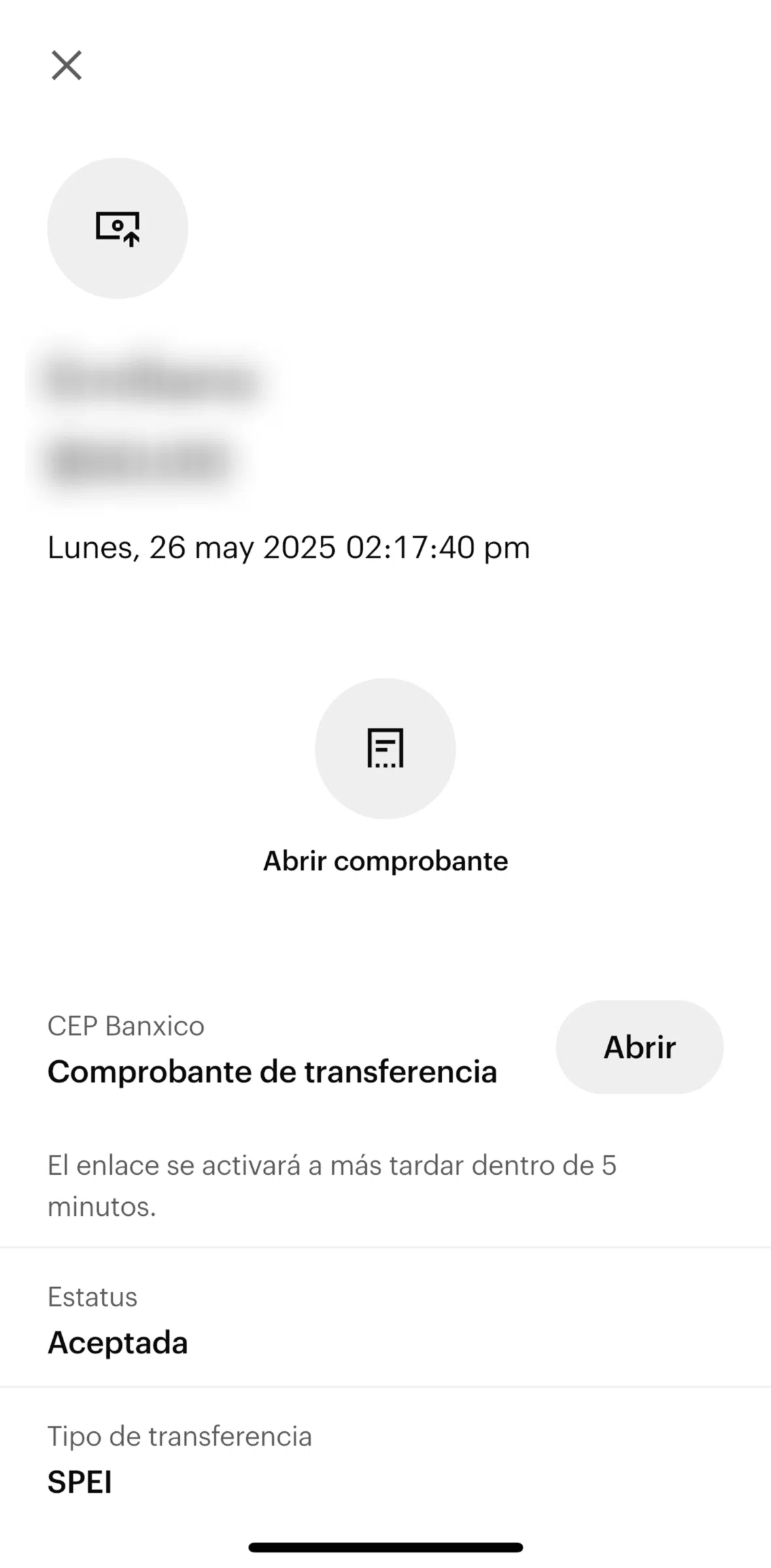 Nu Screen screen in the Transfer receipt flow