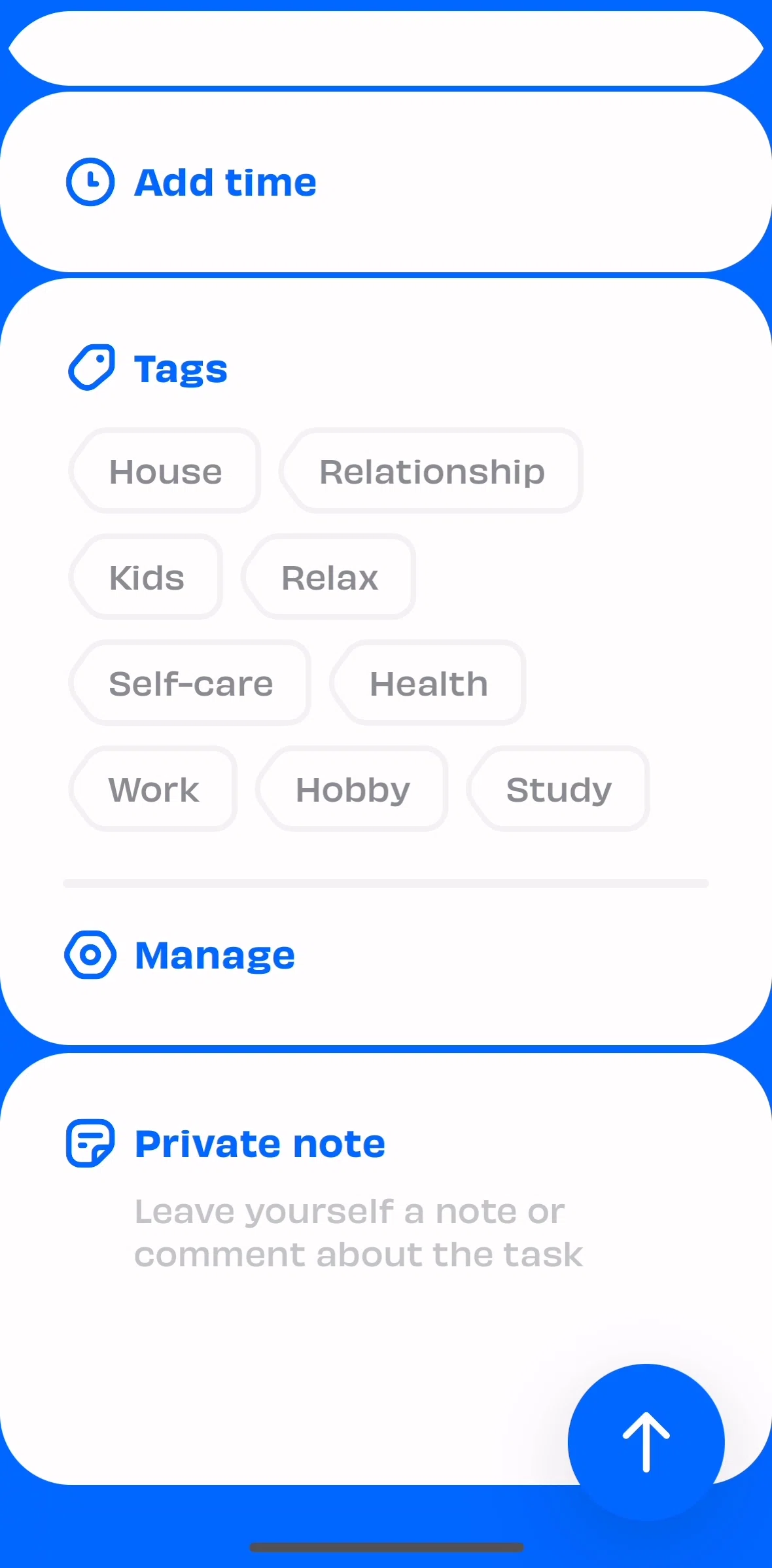 Numo Screen screen in the Adding a tag flow