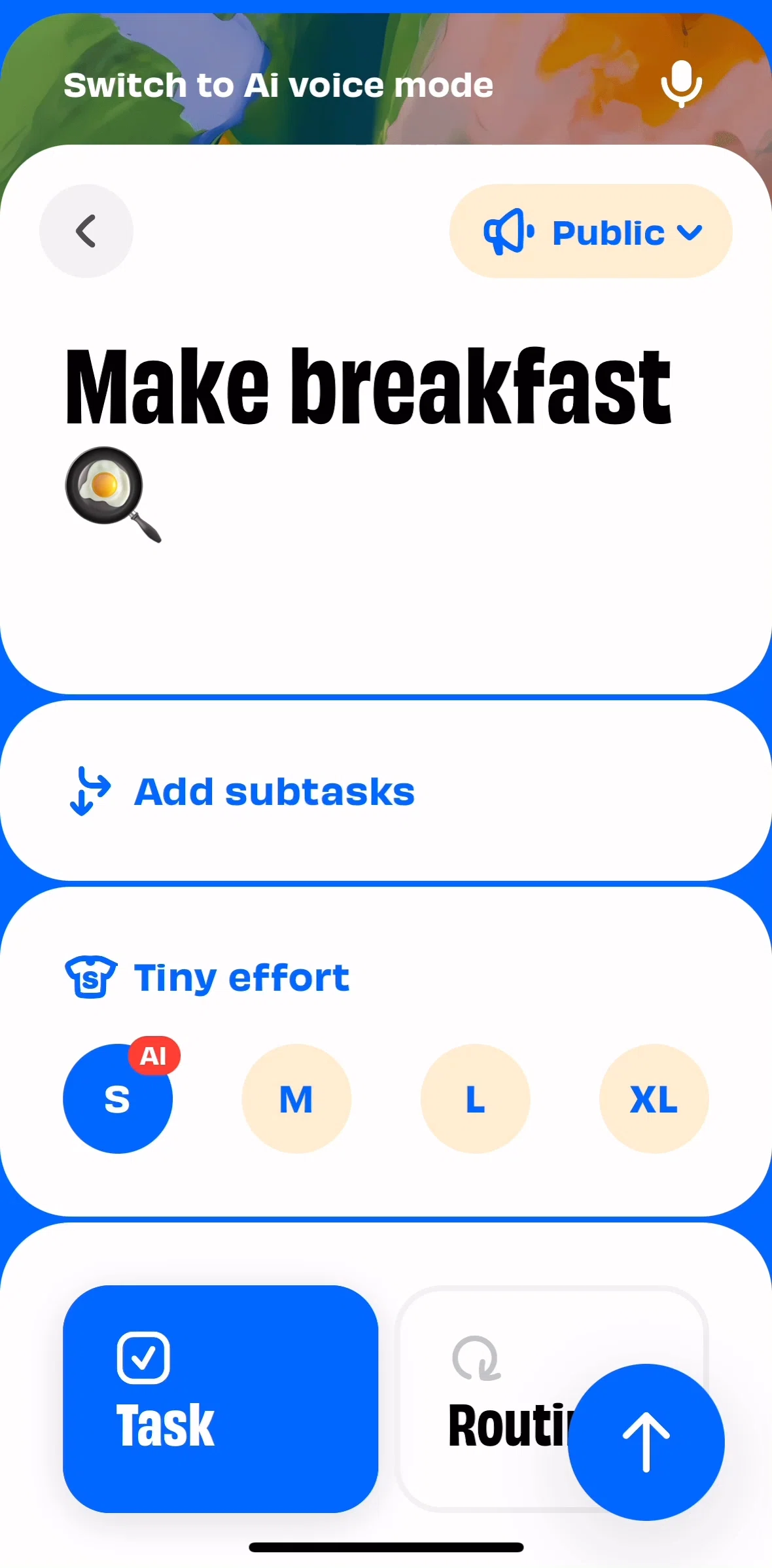 Numo Screen screen in the Adding subtasks flow