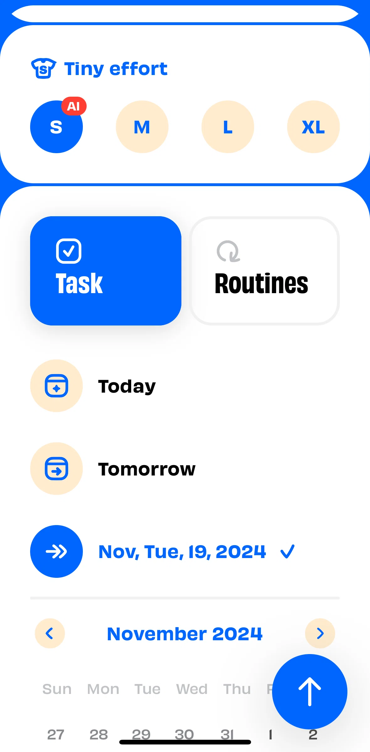 Numo Screen screen in the Changing task to routines flow