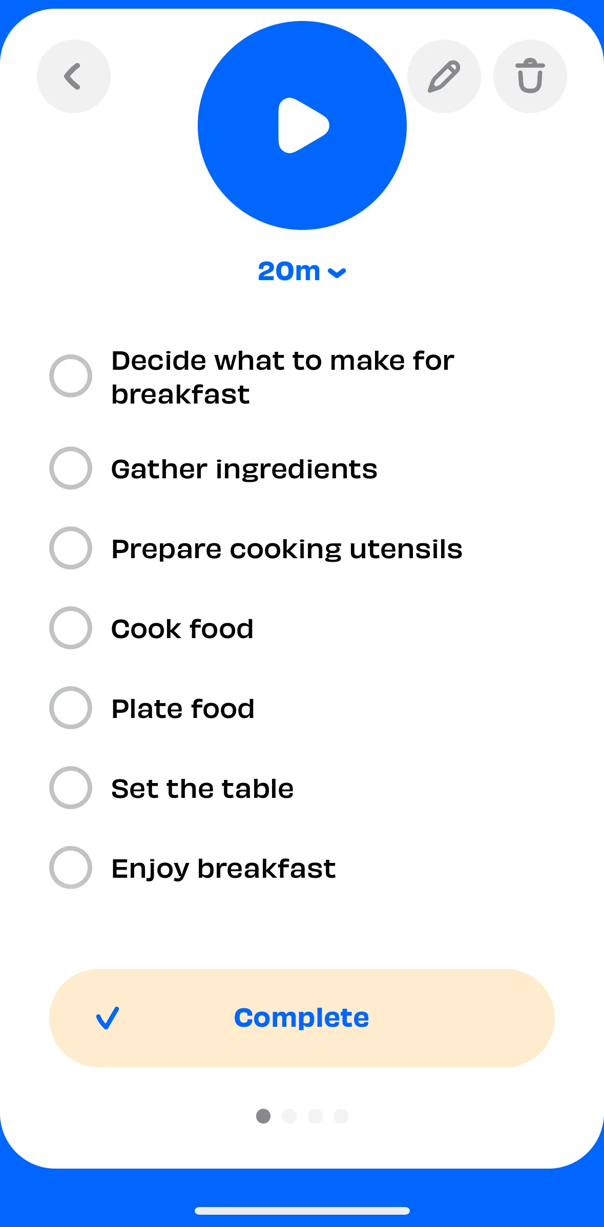 Numo Screen screen in the Completing a task flow