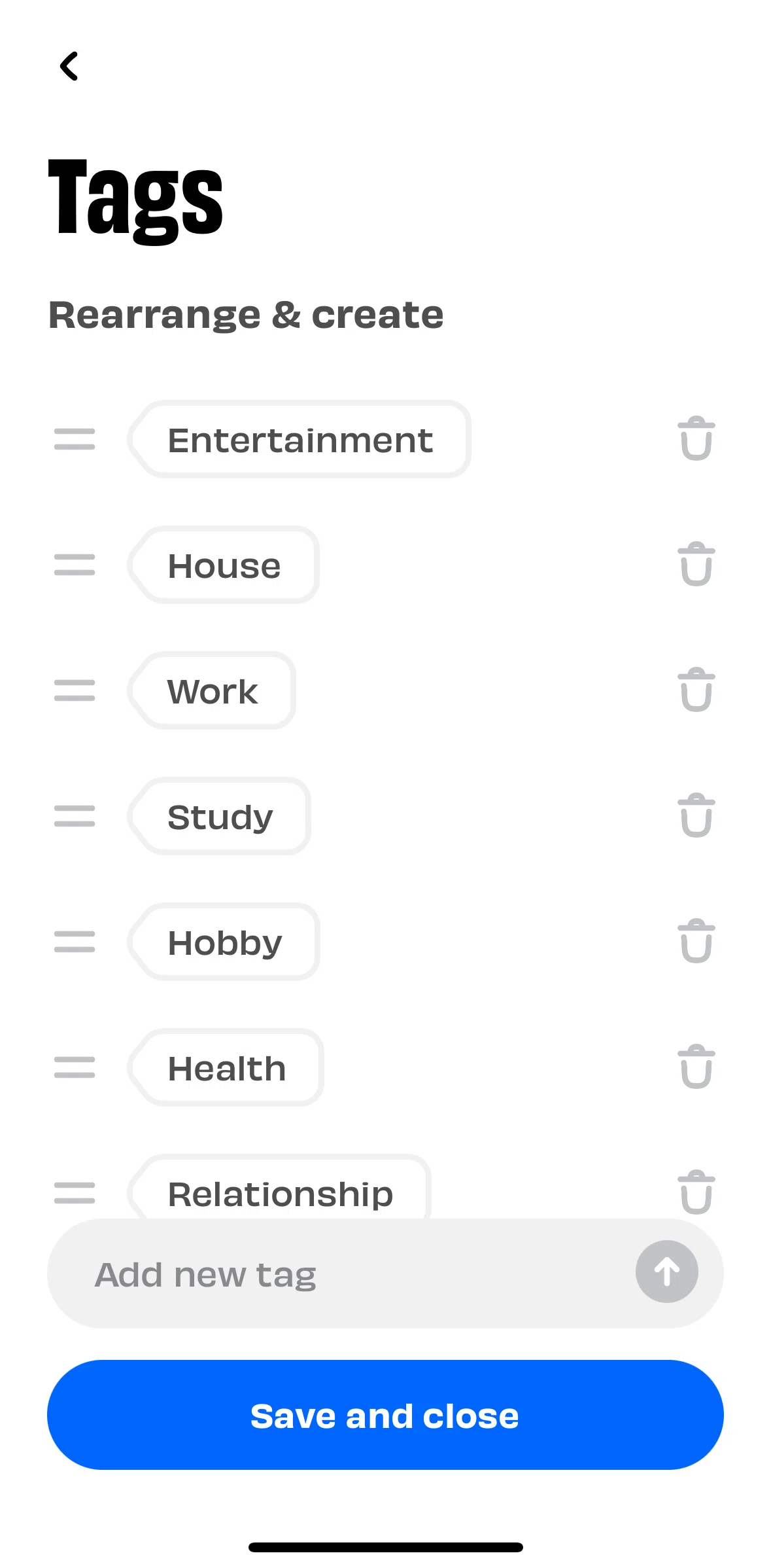 Numo Screen screen in the Deleting a tag flow
