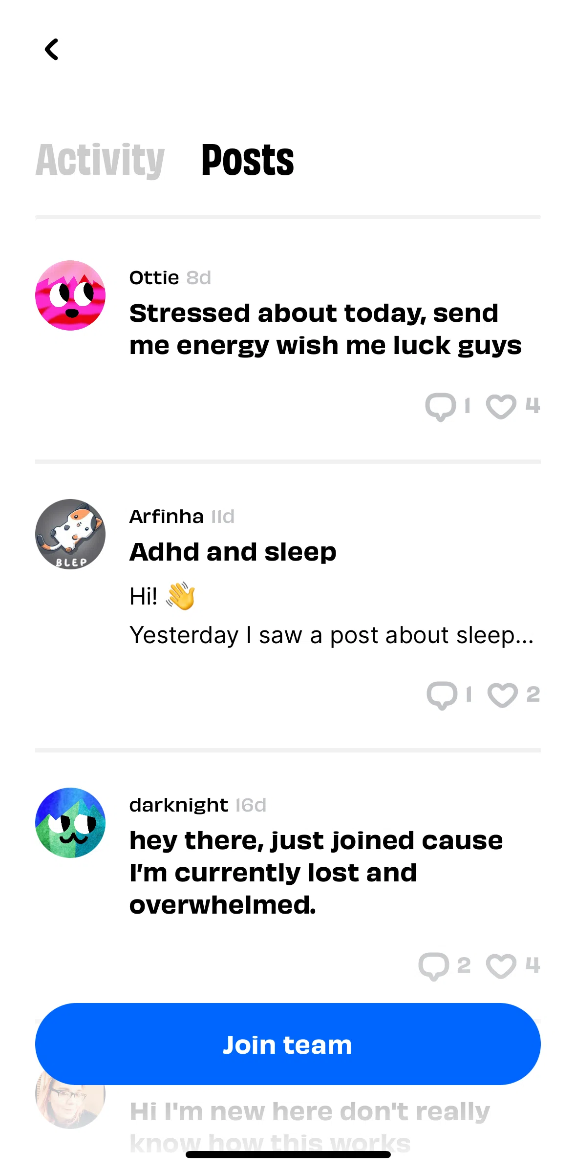 Numo Screen screen in the Liking a post (posts) flow