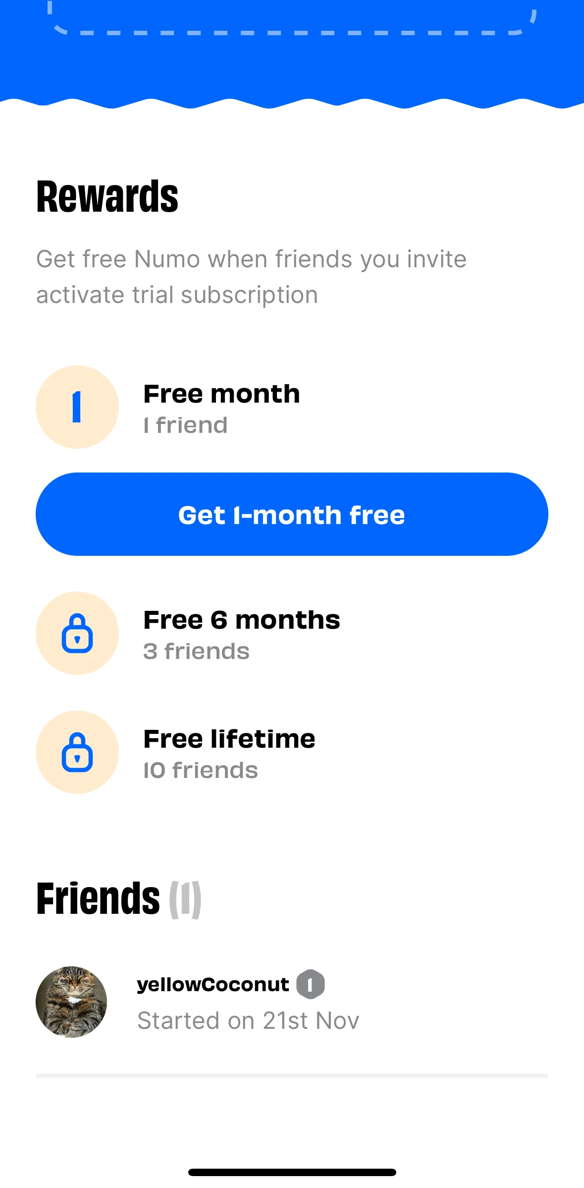 Numo Screen screen in the Redeeming a reward flow