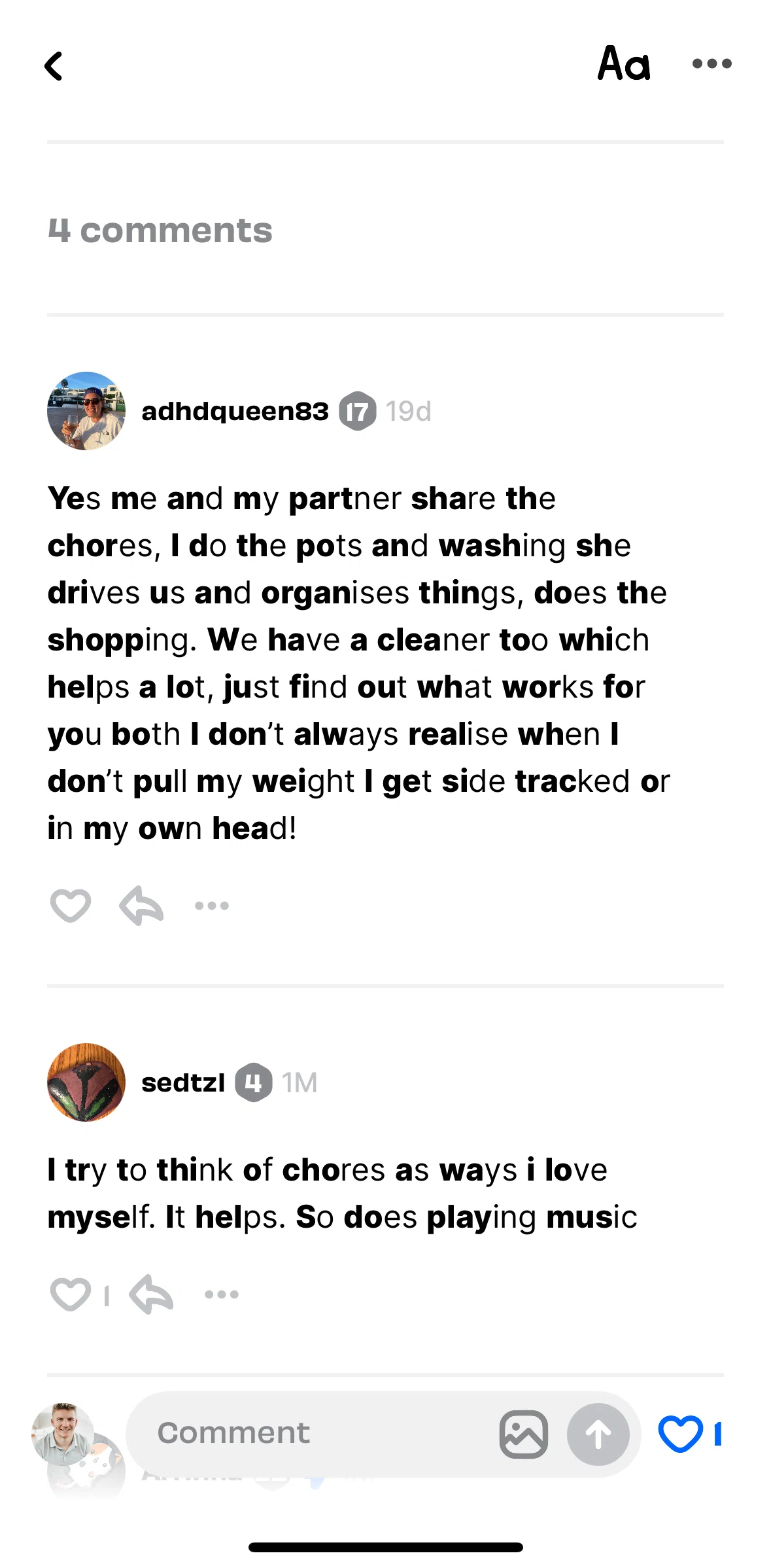 Numo Screen screen in the Replying to a comment flow