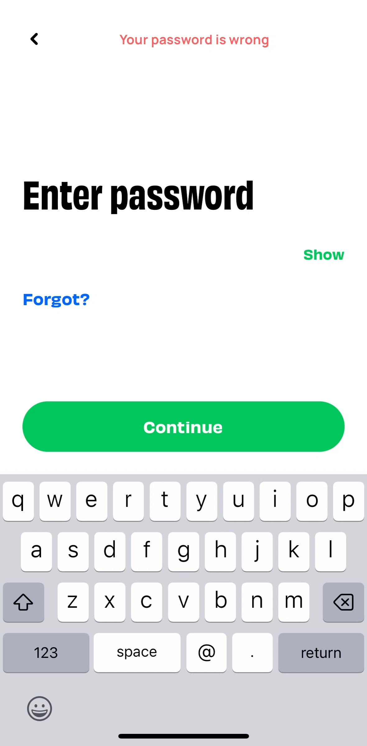 Numo Screen screen in the Resetting password flow