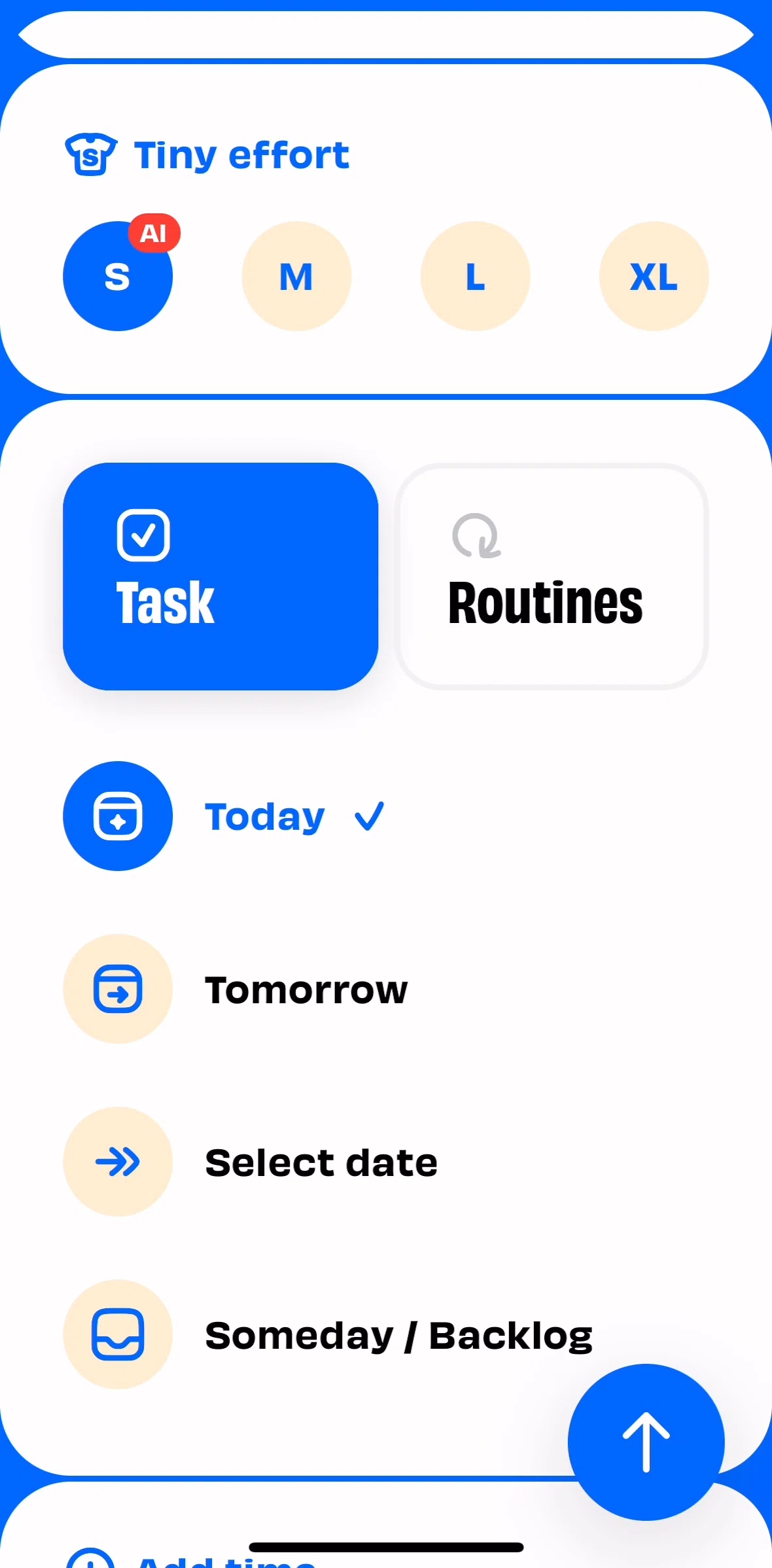 Numo Screen screen in the Selecting task date flow