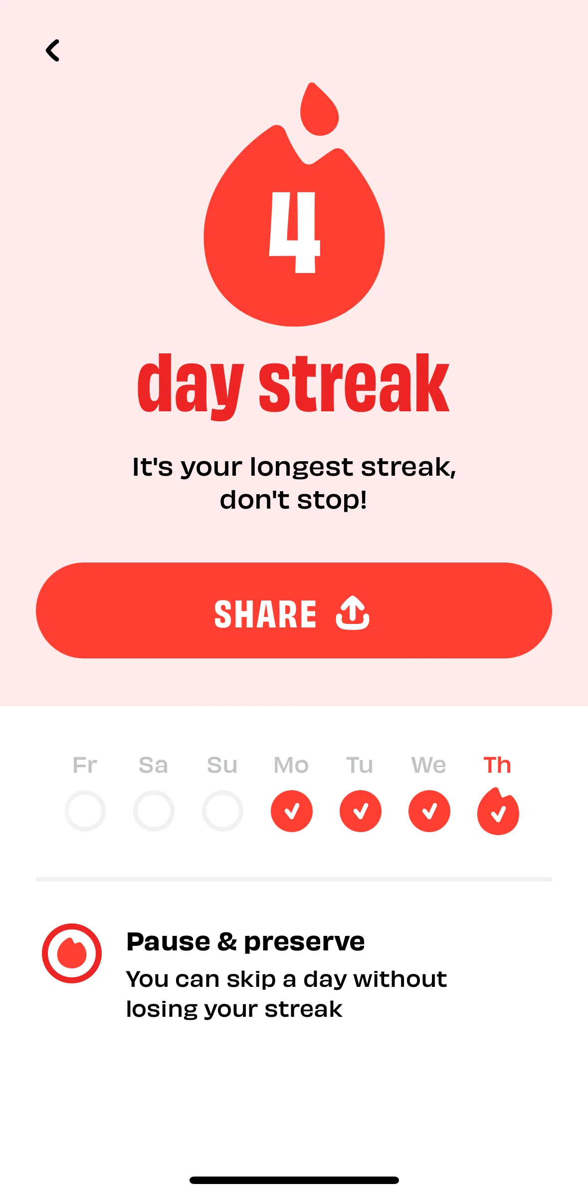 Numo Screen screen in the Share a streak flow