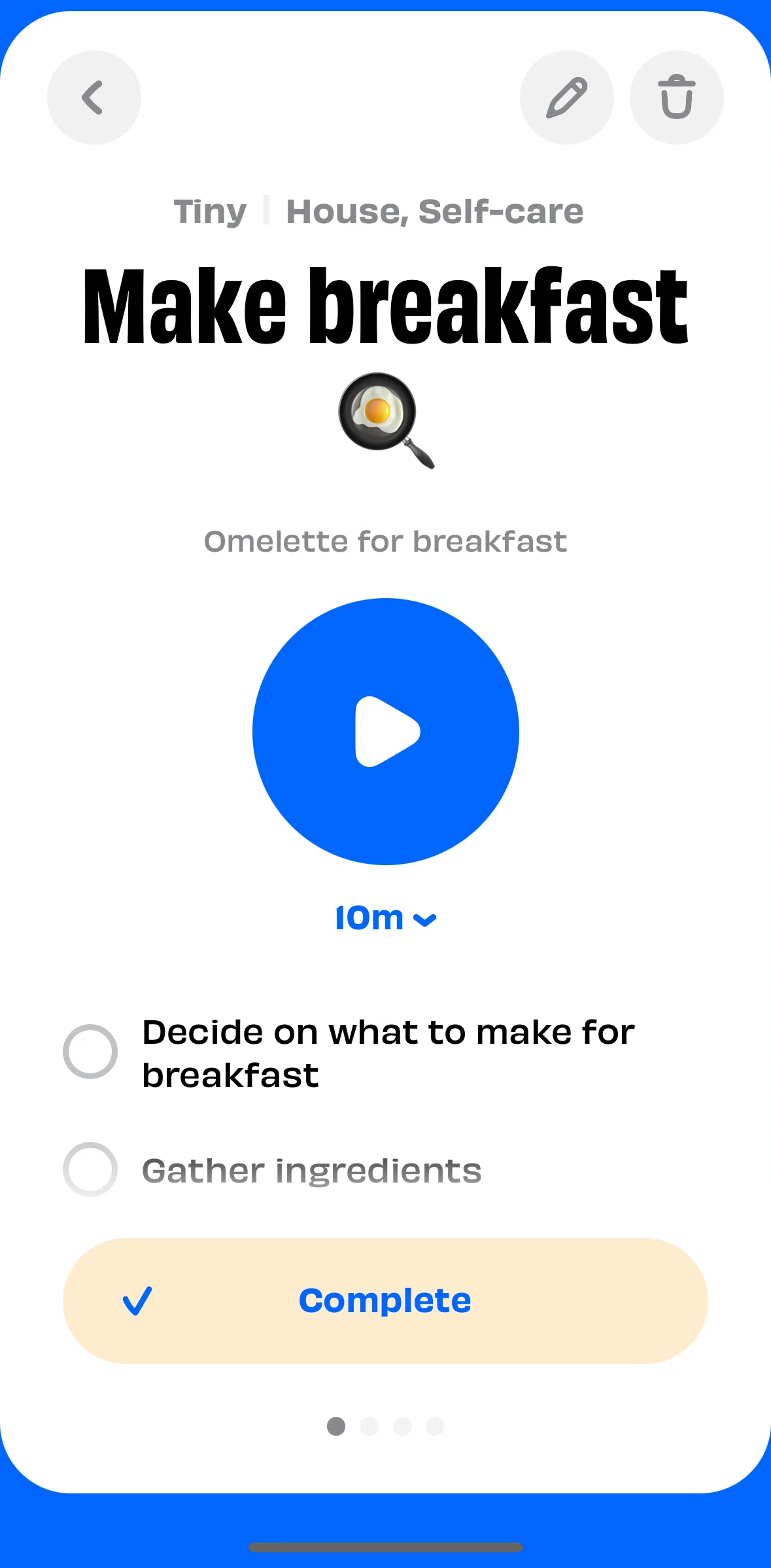Numo Screen screen in the Starting a timer flow