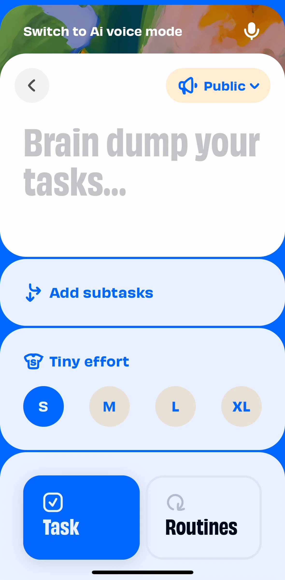 Numo Screen screen in the Switching task to private flow
