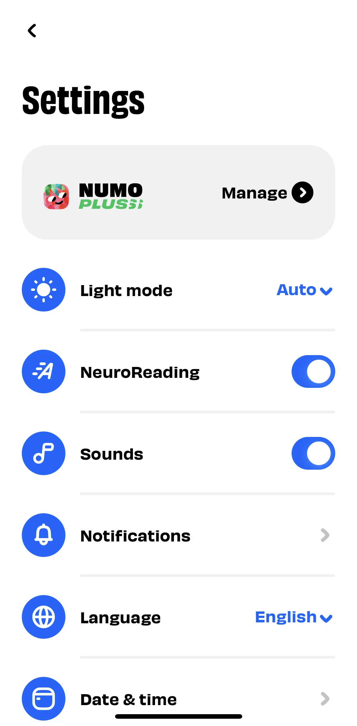 Numo Screen screen in the Updating notifications flow