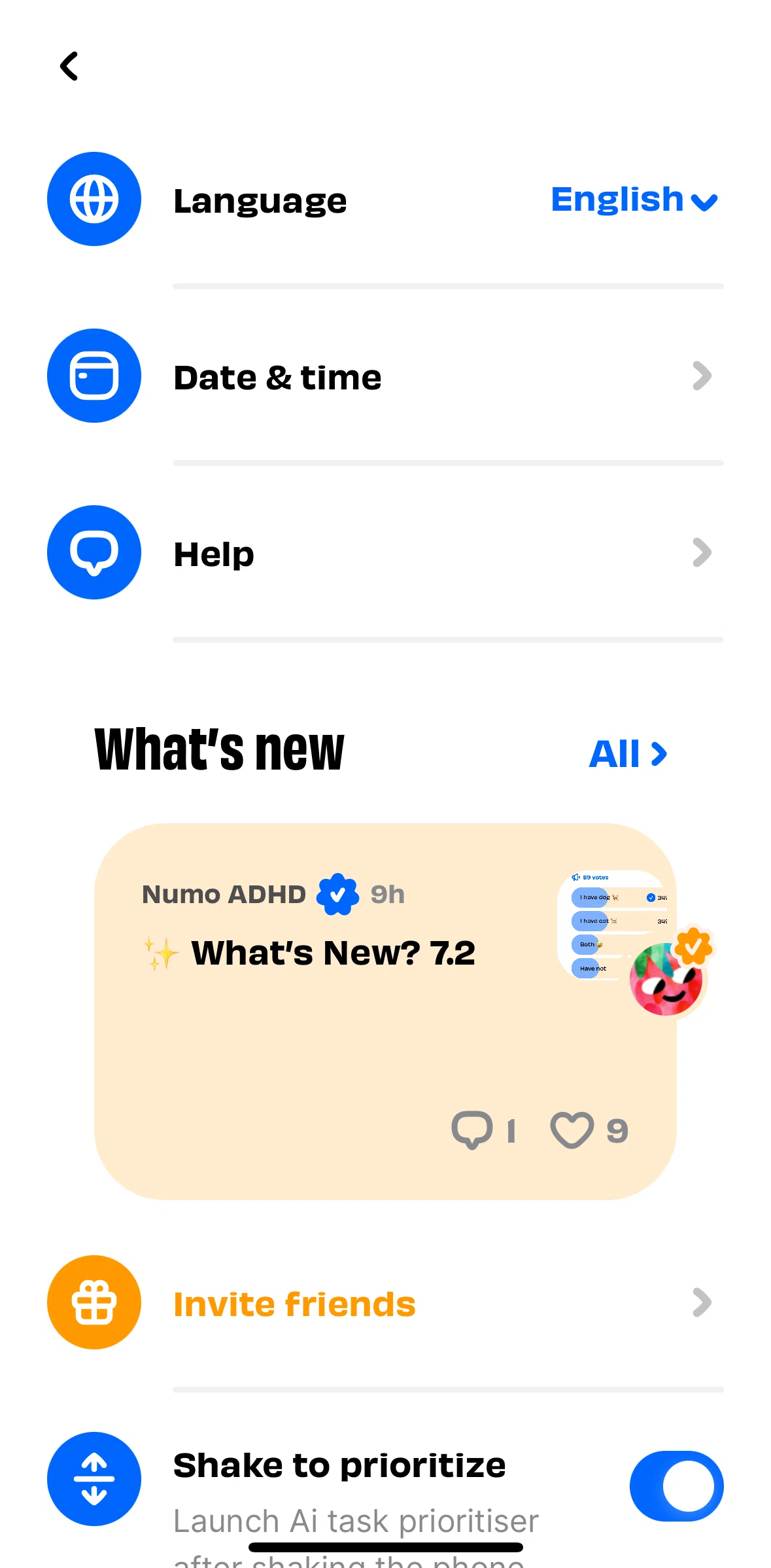 Numo Screen screen in the What's new flow