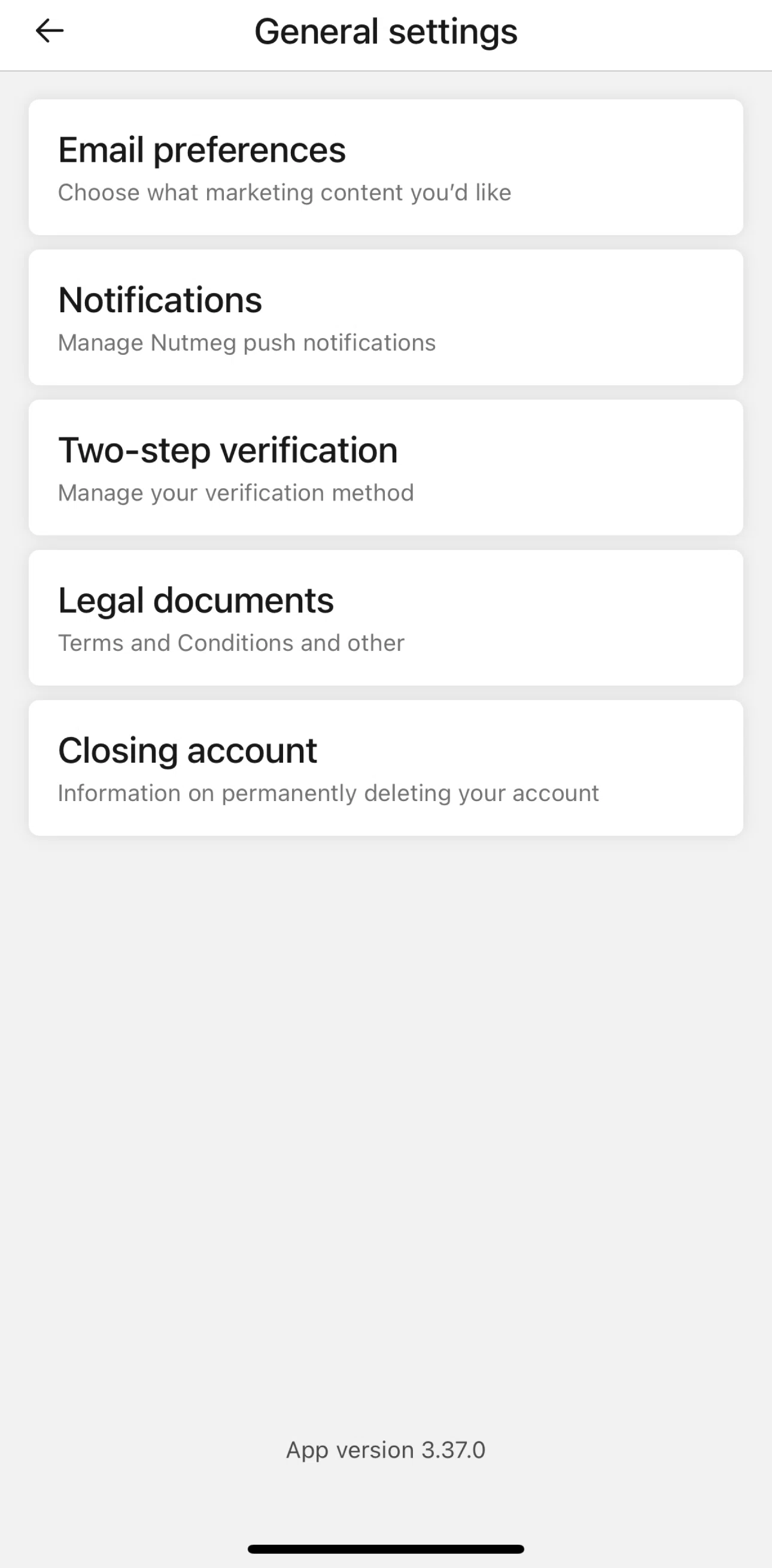 Nutmeg Screen screen in the Changing email settings flow