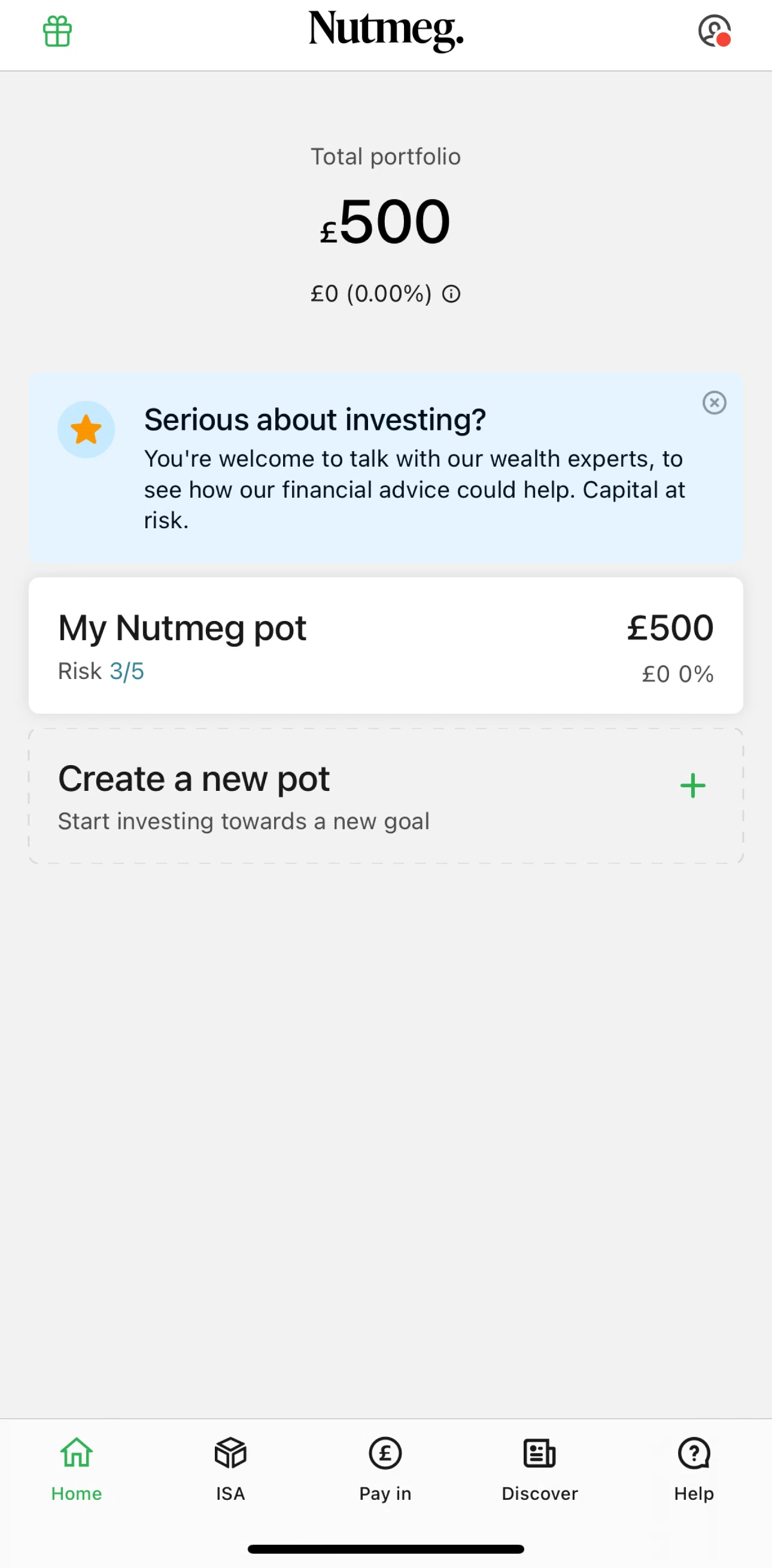 Nutmeg Screen screen in the Discover flow