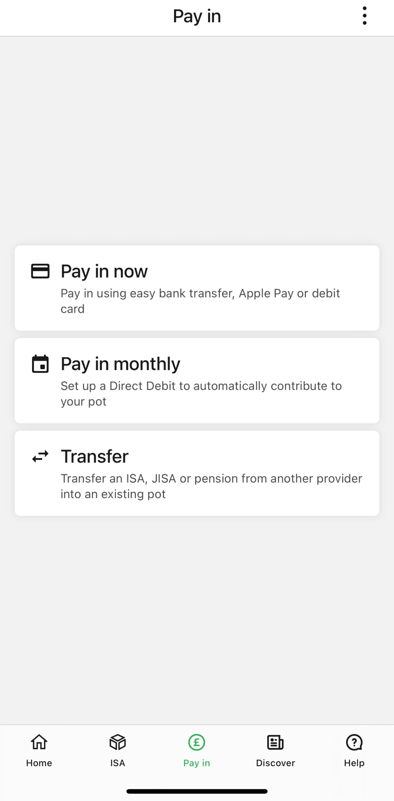 Nutmeg Screen screen in the Pay in now flow