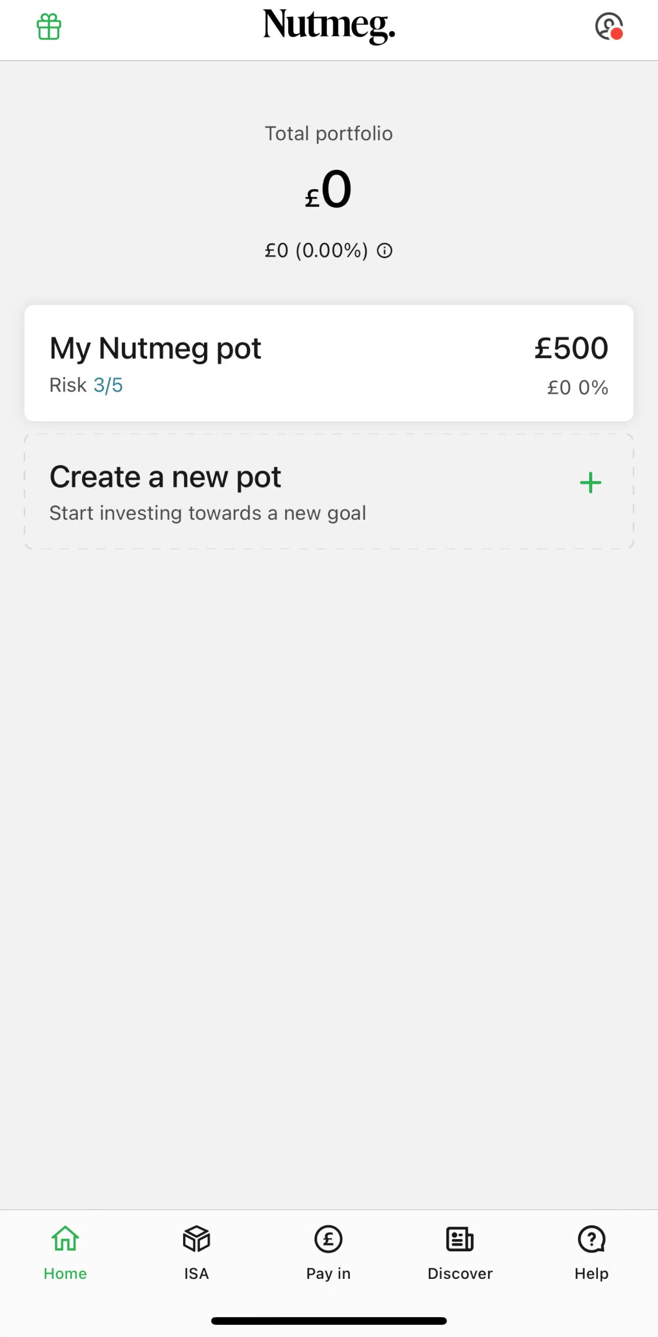 Nutmeg Screen screen in the Pot details flow
