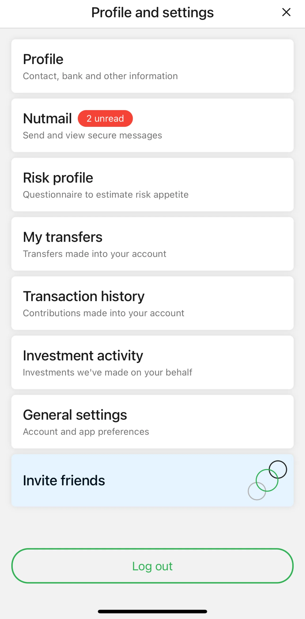 Nutmeg Screen screen in the Profile flow