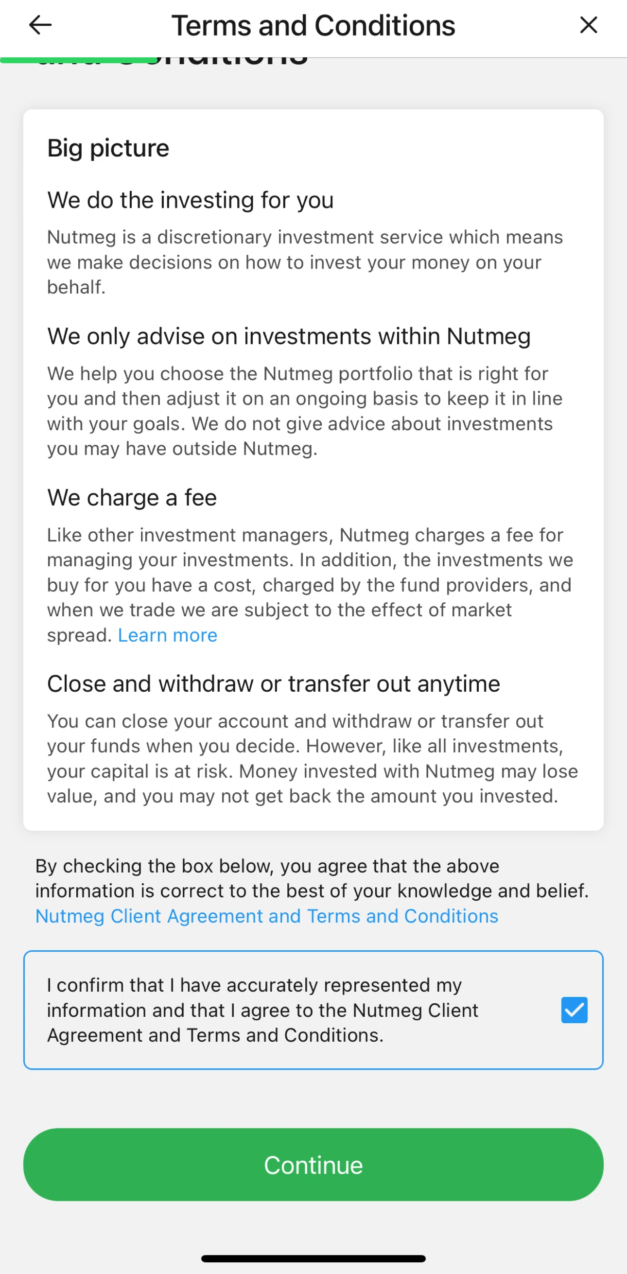 Nutmeg Screen screen in the Starting risk assessment flow