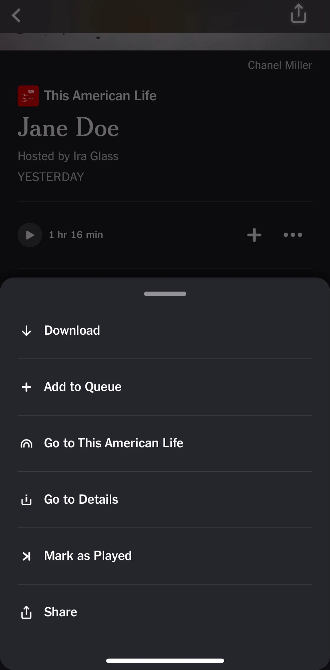 NYT Audio Screen screen in the Show detail flow