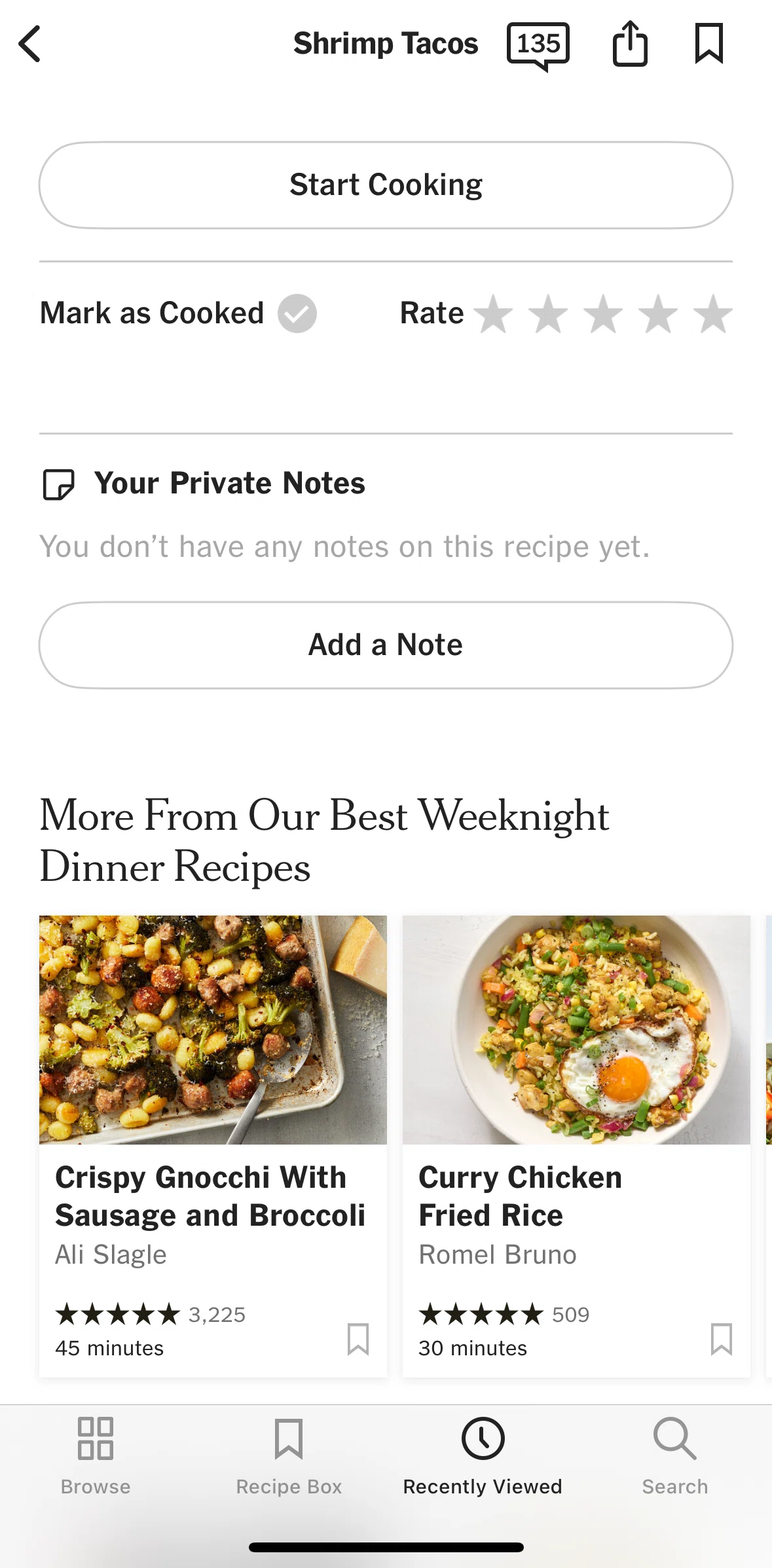 NYT Cooking Screen screen in the Adding a note flow
