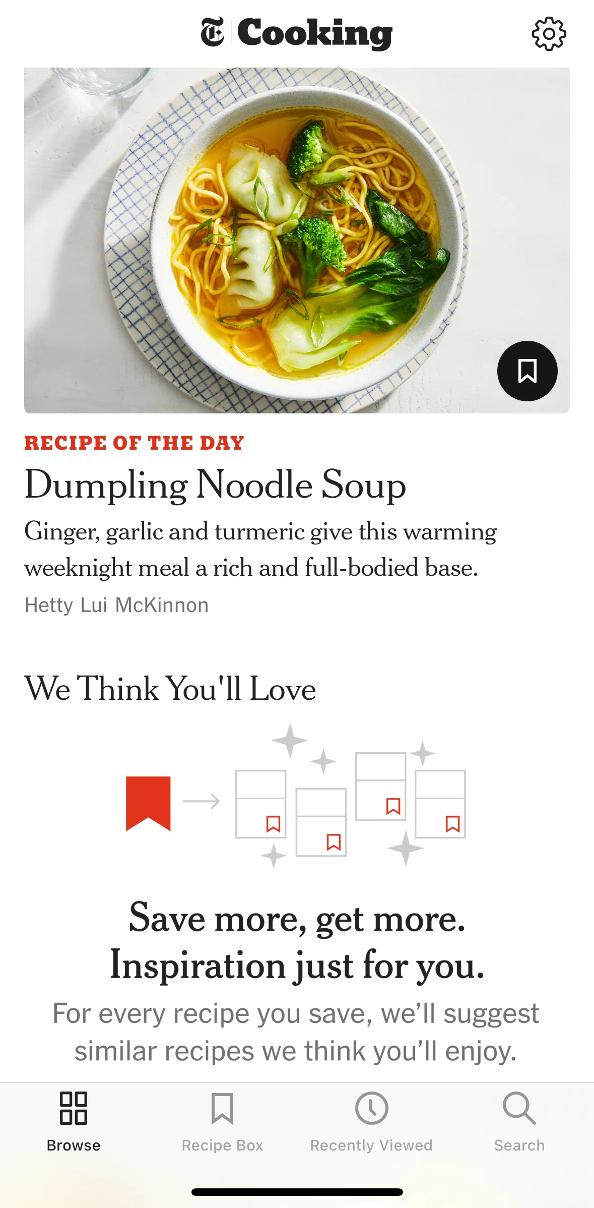 NYT Cooking Screen screen in the Browse flow