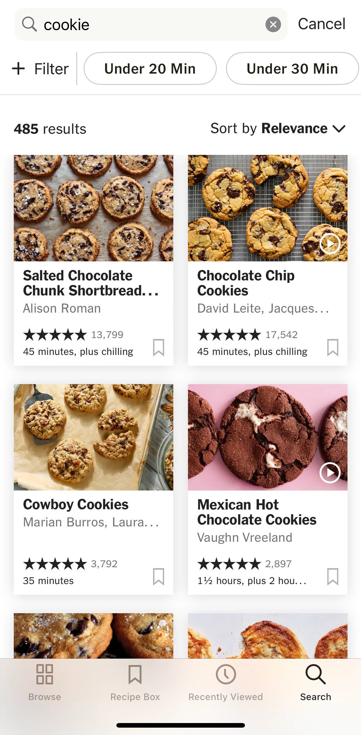 NYT Cooking Screen screen in the Filtering recipes flow
