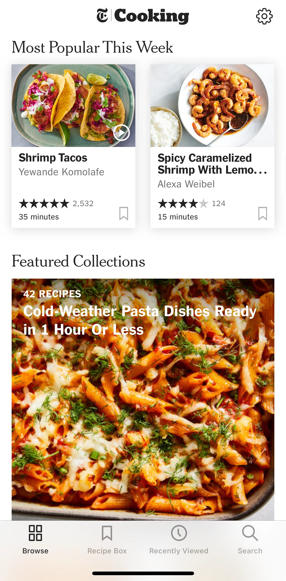 NYT Cooking Screen screen in the Recipe detail flow