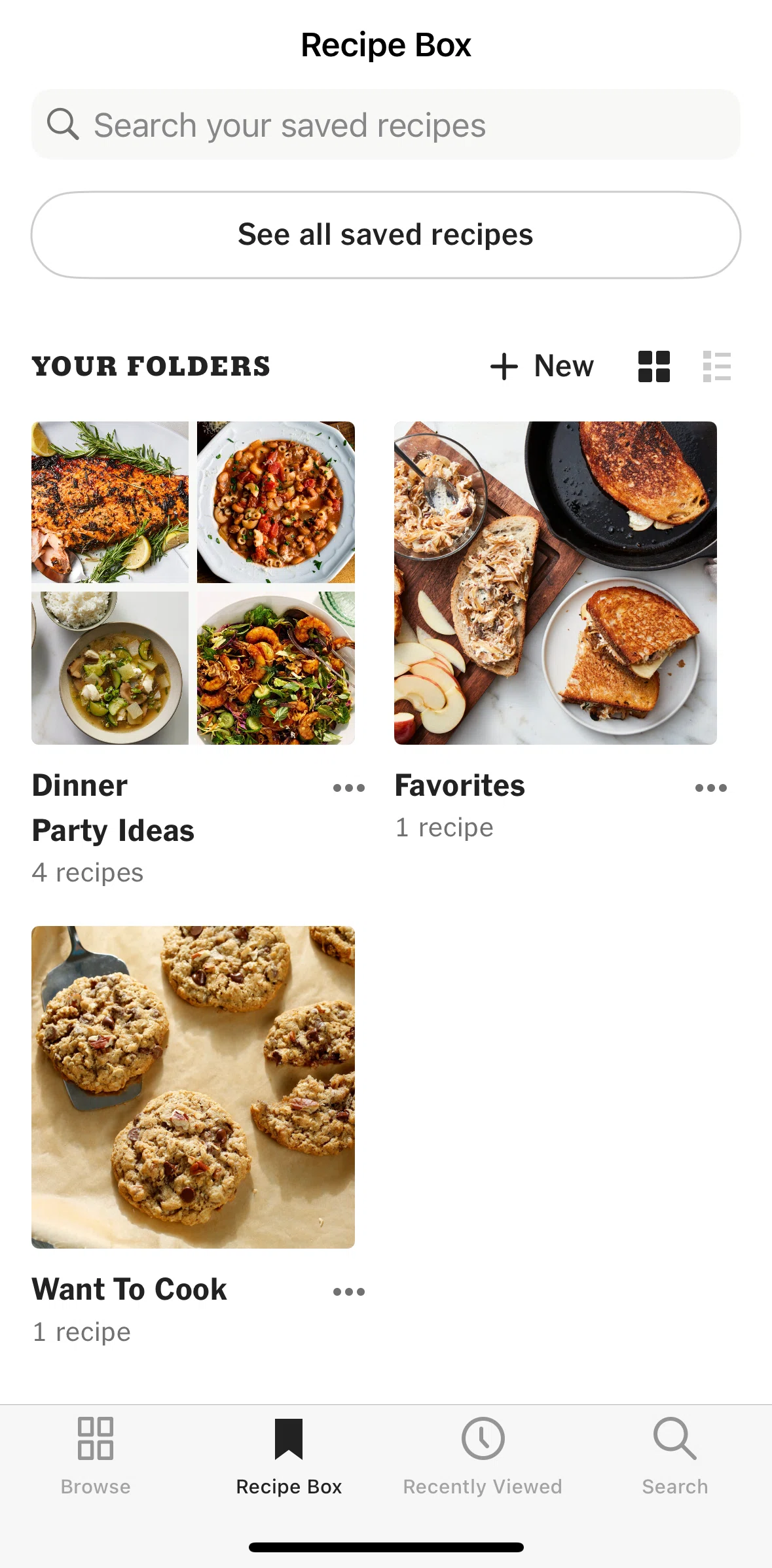 NYT Cooking Screen screen in the Switching to list view flow
