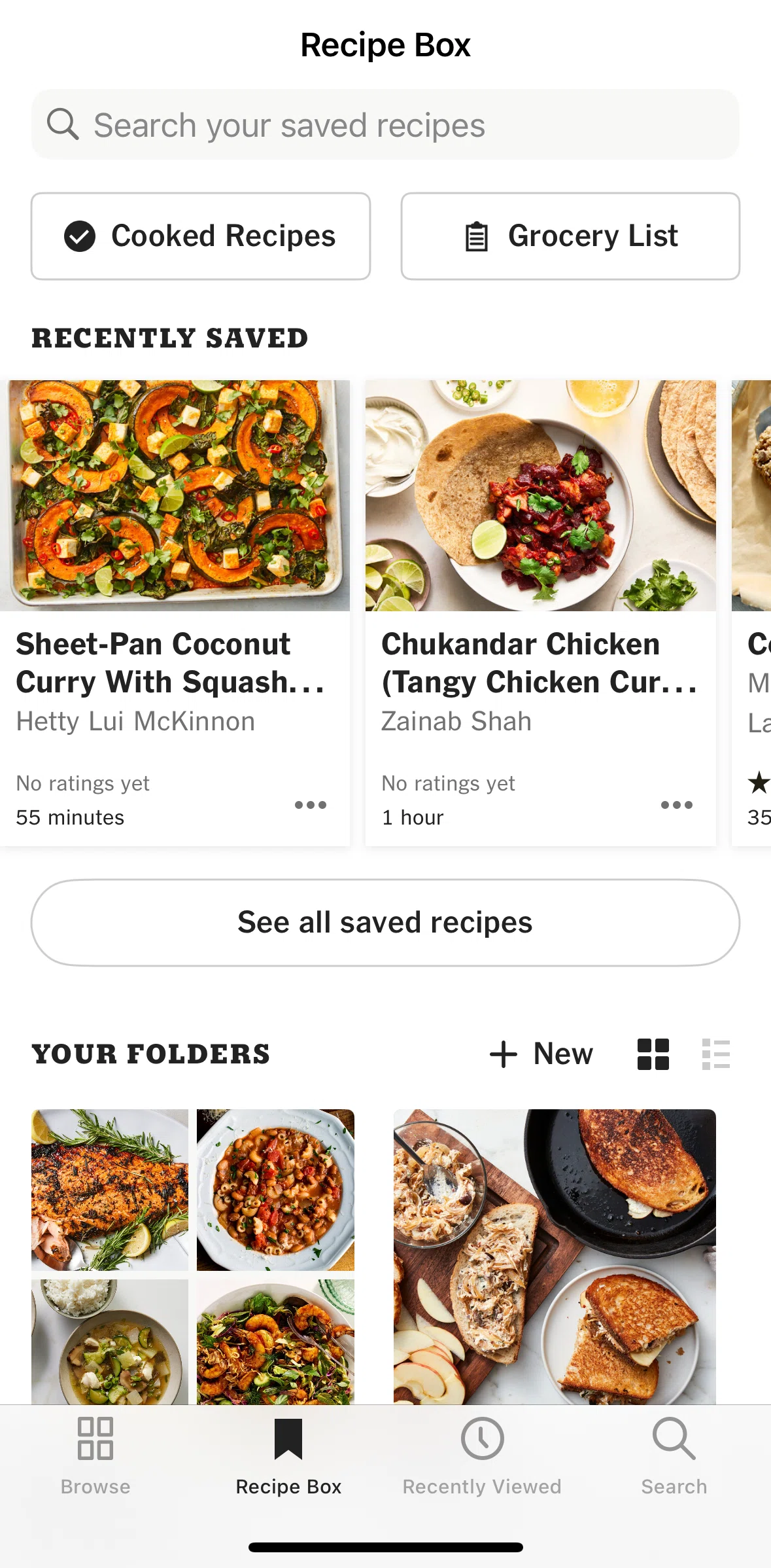NYT Cooking Screen screen in the View grocery list flow