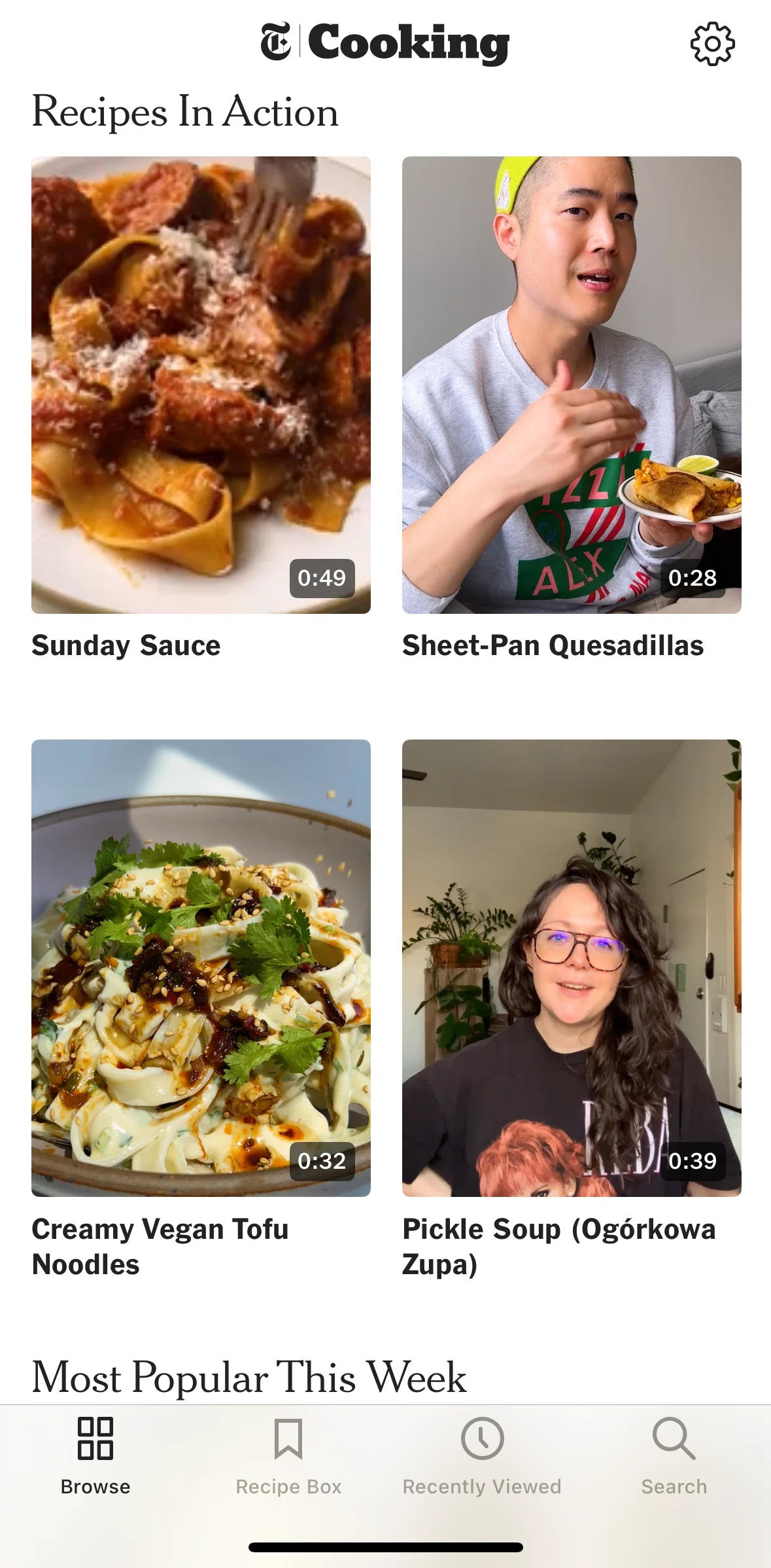 NYT Cooking Screen screen in the Watching a cooking video (browse) flow