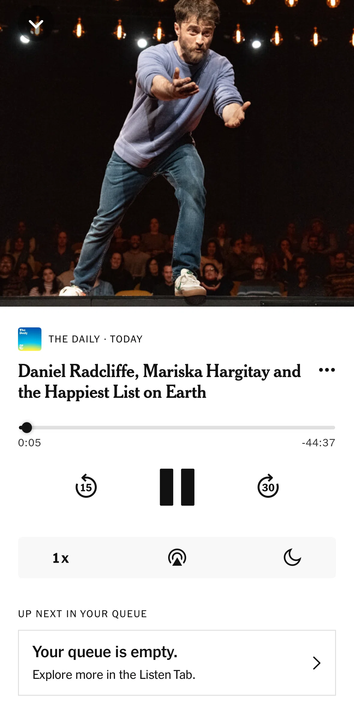 NYTimes Screen screen in the Changing playback speed flow