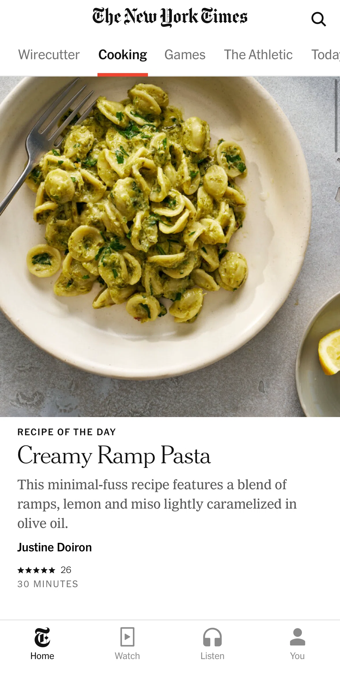 NYTimes Screen screen in the Cooking flow